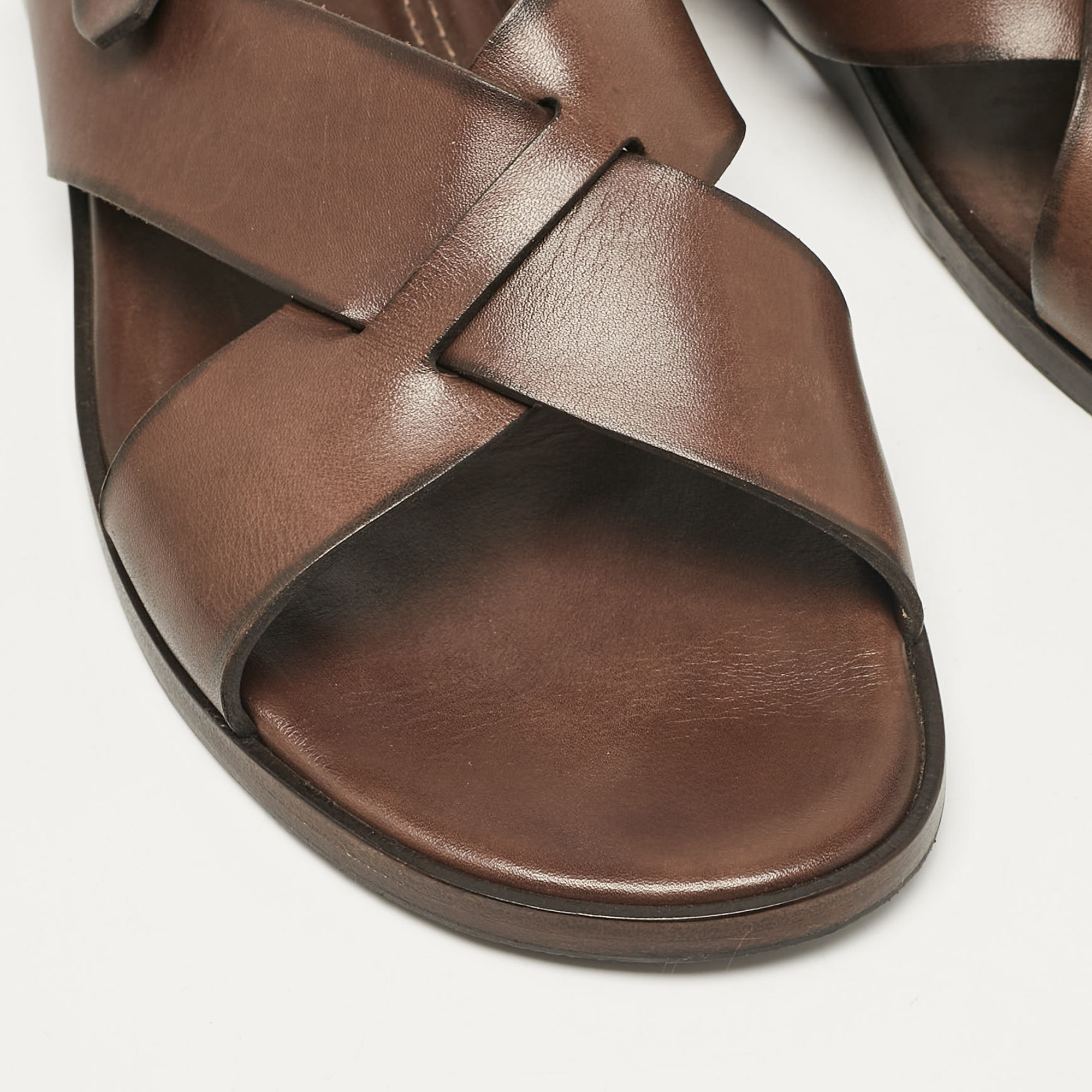 Tom Ford Dark Brown Leather Flat Sandals Size 43