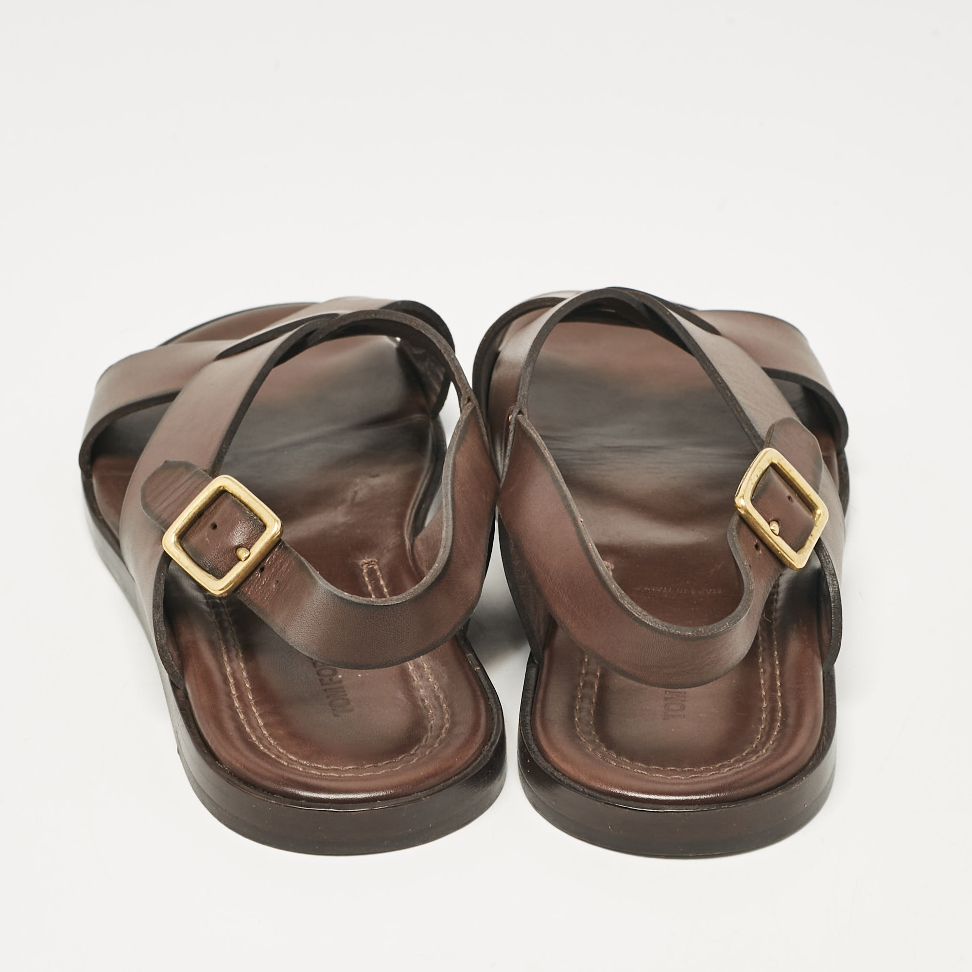 Tom Ford Dark Brown Leather Flat Sandals Size 43