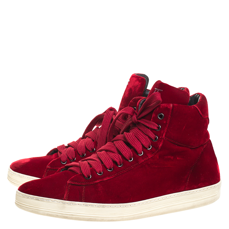 Tom Ford Red Velvet Russell High Top Sneakers Size 46