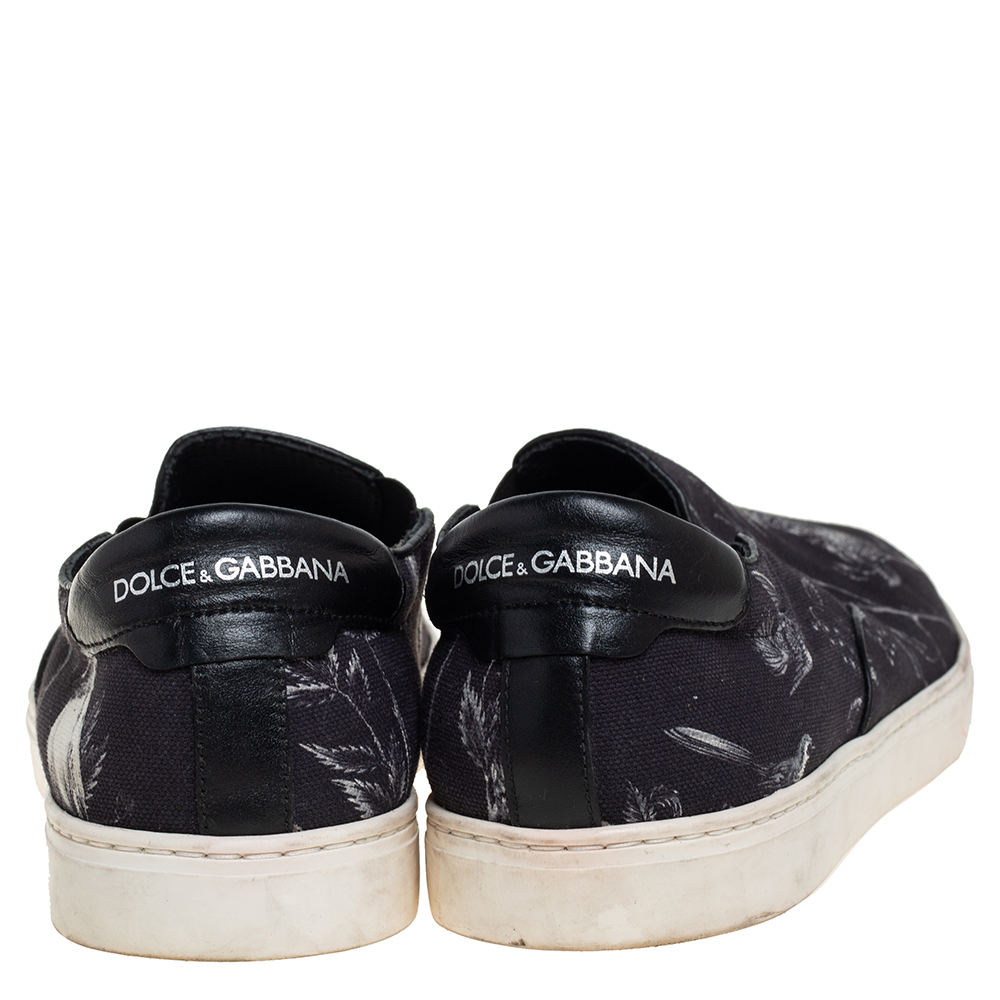 Dolce & Gabbana Blue/White Owl Print Canvas Slip On Sneakers Size 44