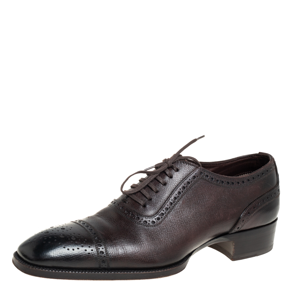 Tom Ford Brown Brogue Leather Lace Up Oxford Size 42.5