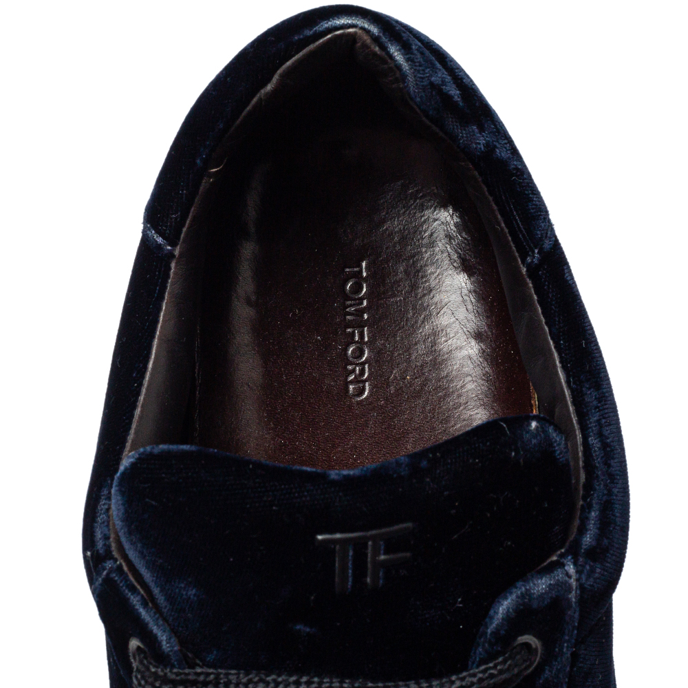 Tom Ford Dark Blue Velvet Russell Low Top Sneakers Size 44