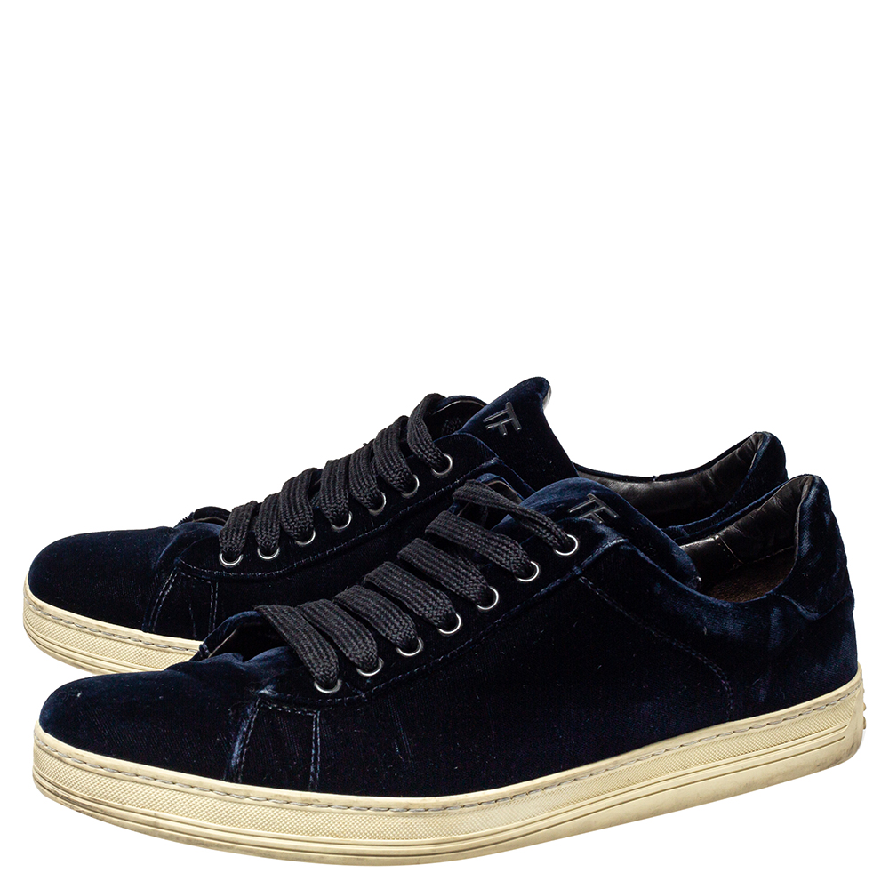 Tom Ford Dark Blue Velvet Russell Low Top Sneakers Size 44