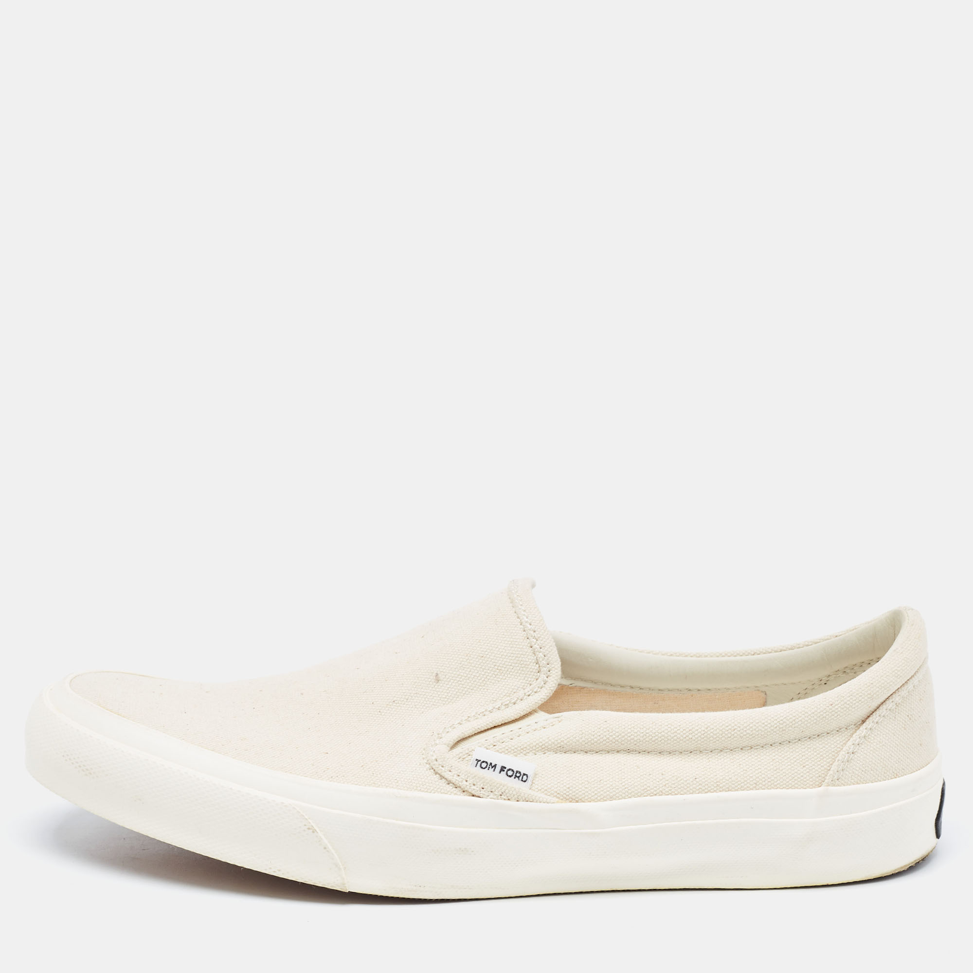 Tom Ford Off White Canvas Low Top Sneakers  Size 43