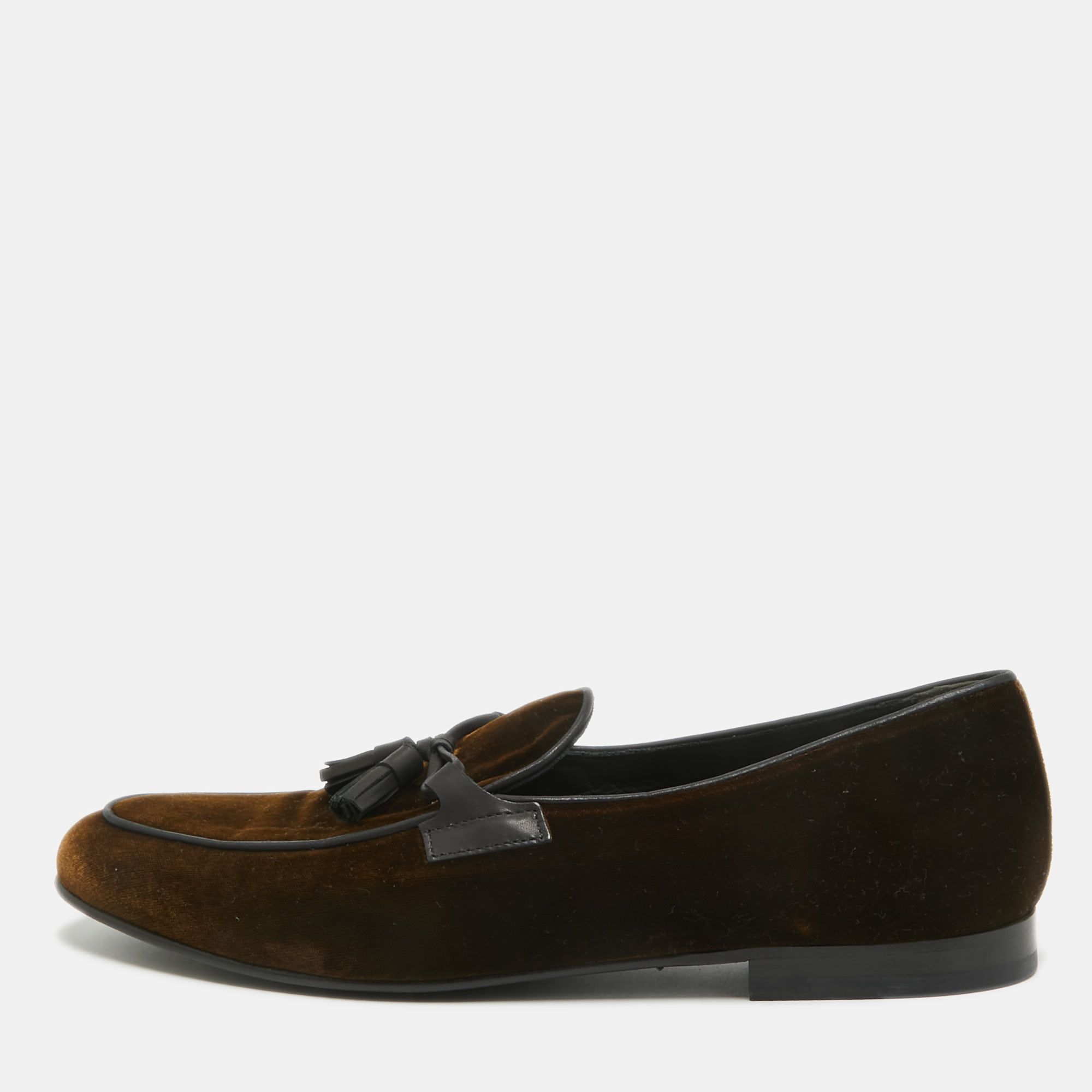 Tom ford brown/black velvet and leather tassel detail slip on loafers size 42.5