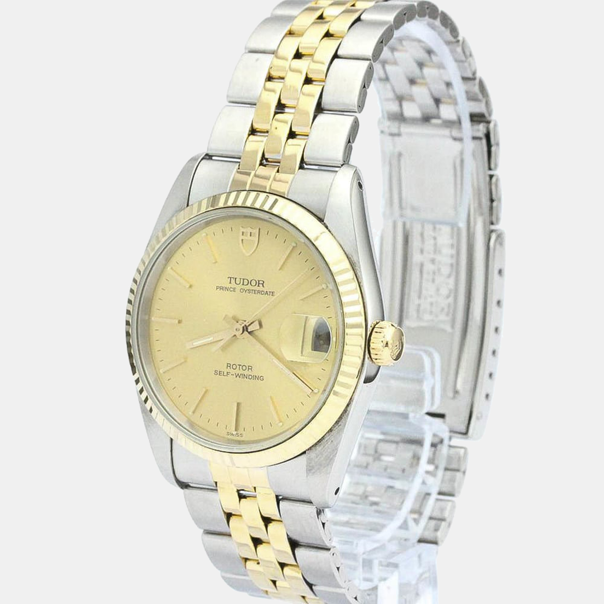 Tudor Champagne 18K Yellow Gold And Stainless Steel Prince Oysterdate 74033 Men's Wristwatch 34 Mm