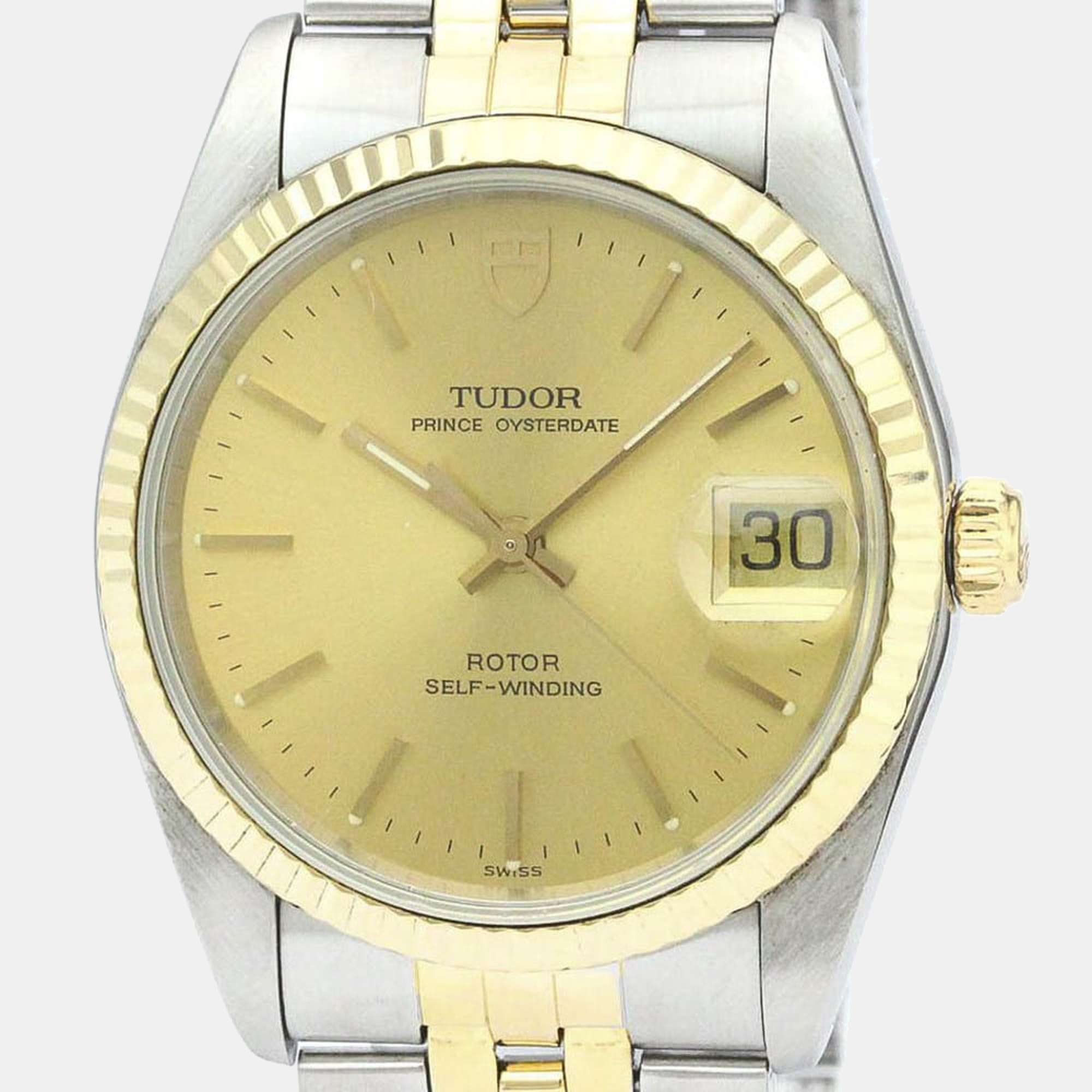 Tudor Champagne 18K Yellow Gold And Stainless Steel Prince Oysterdate 74033 Men's Wristwatch 34 Mm