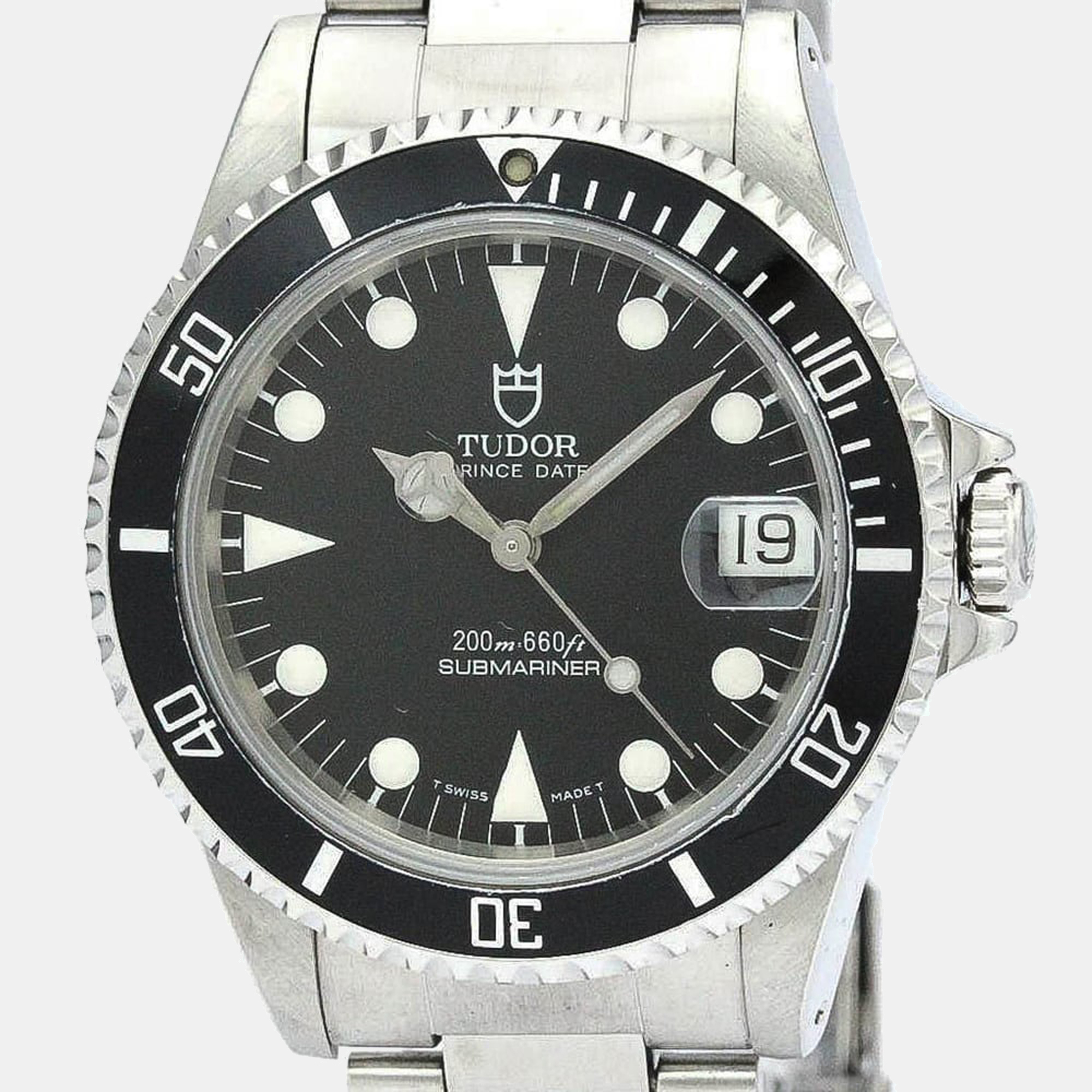 Tudor black stainless steel prince date 75190 automatic men's wristwatch 36mm