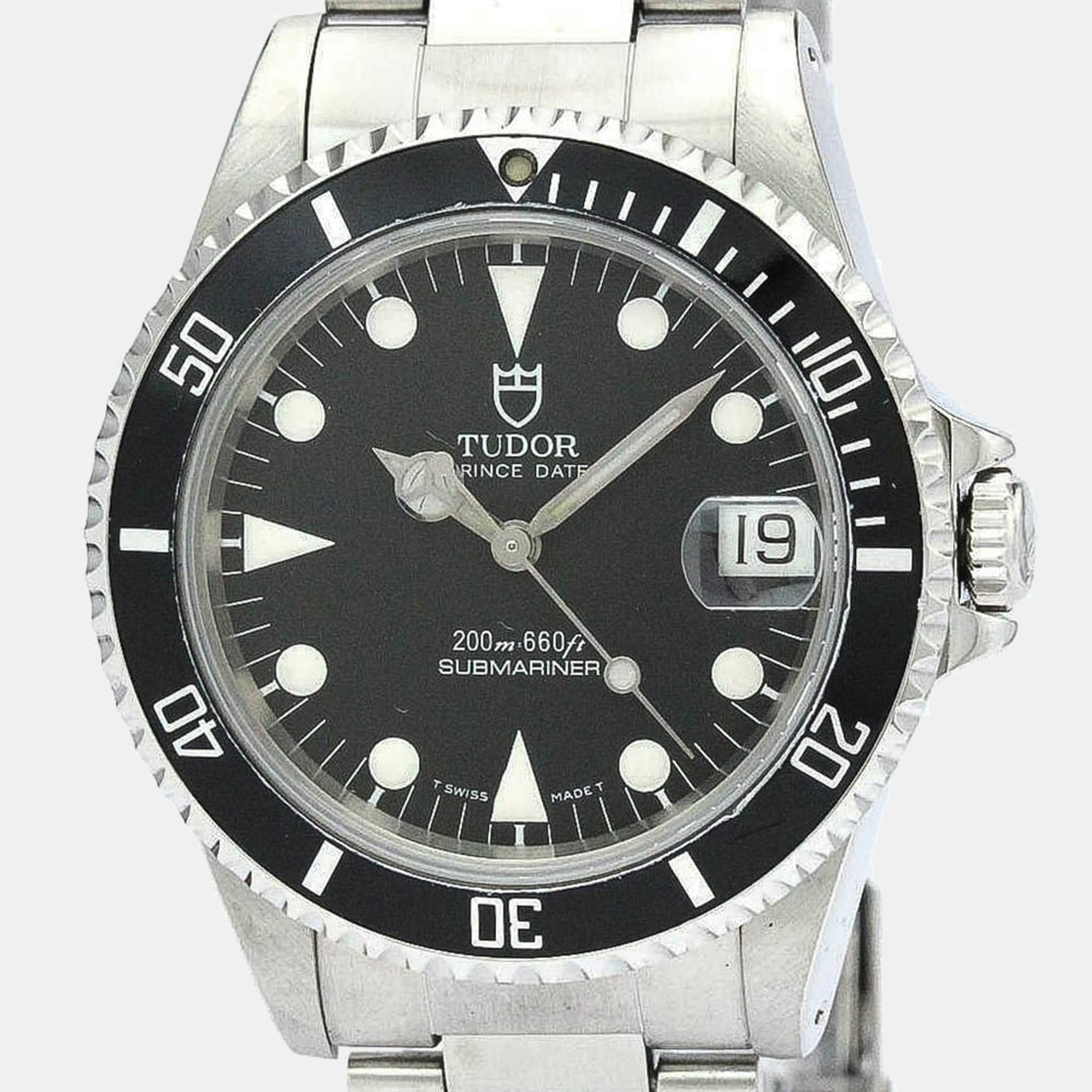 Tudor Black Stainless Steel Prince Date 75190 Automatic Men's Wristwatch 36mm