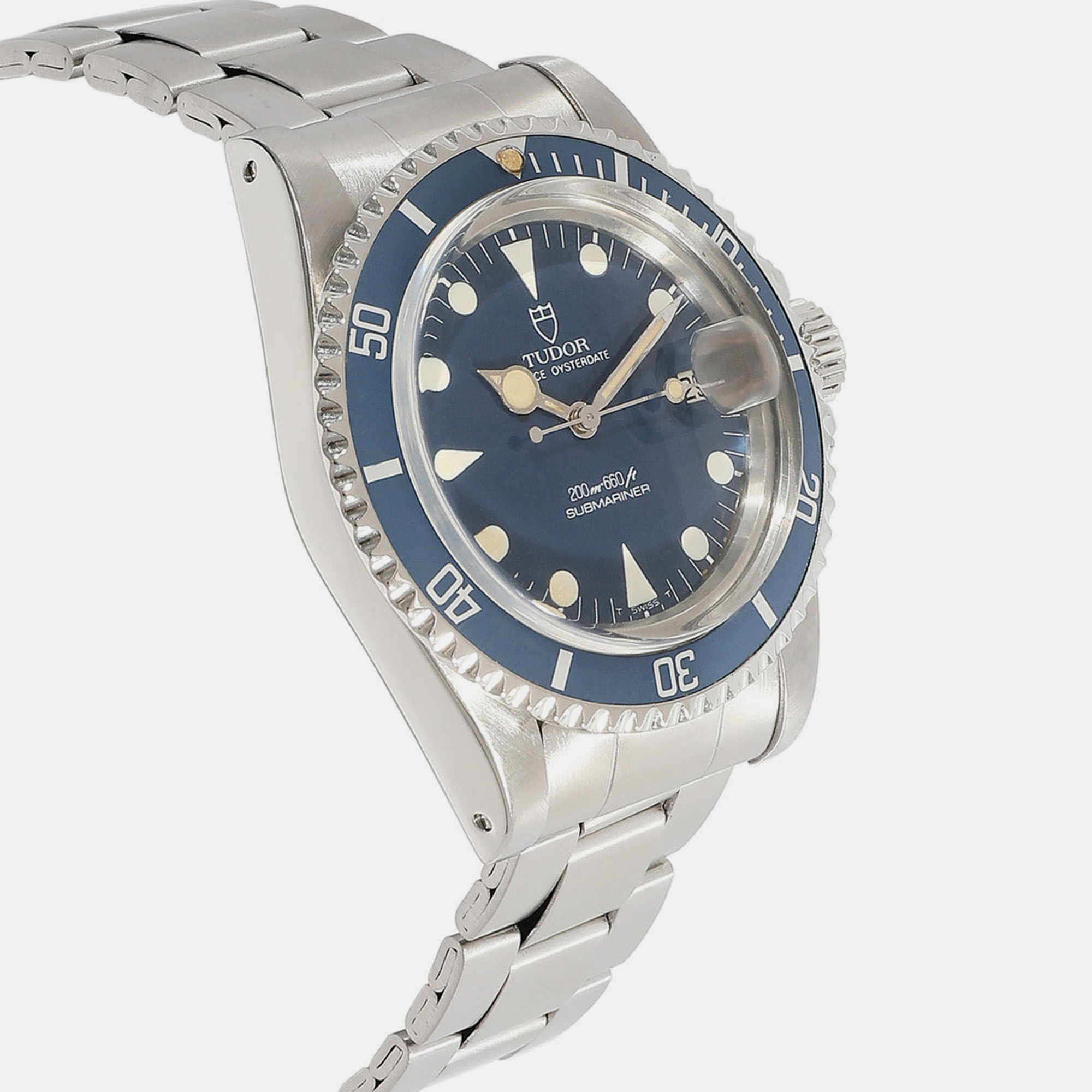 Tudor Blue Stainless Steel Submariner 76100 Automatic Men's Wristwatch 40 Mm