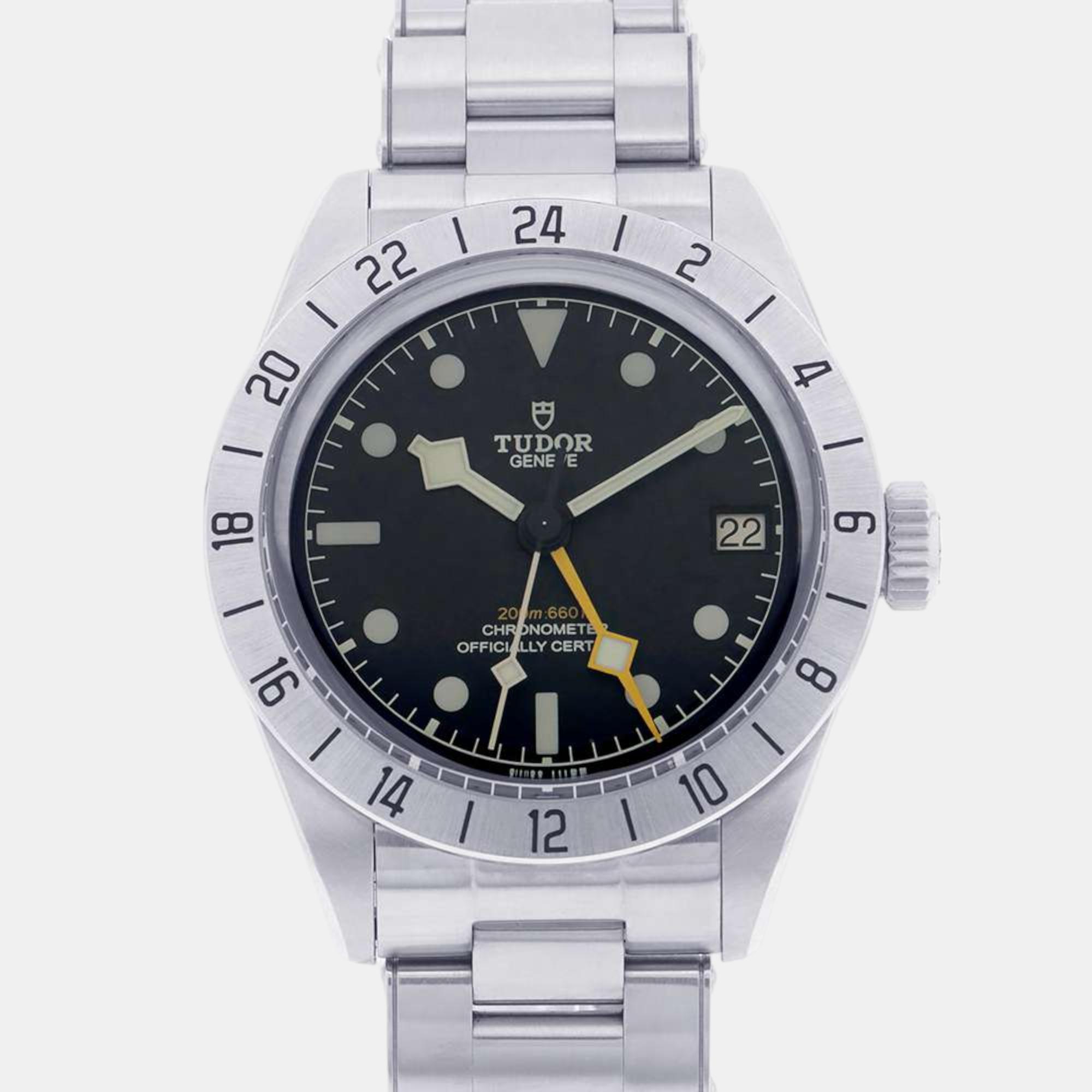 Tudor black stainless steel black bay 79470 automatic men's wristwatch 39 mm