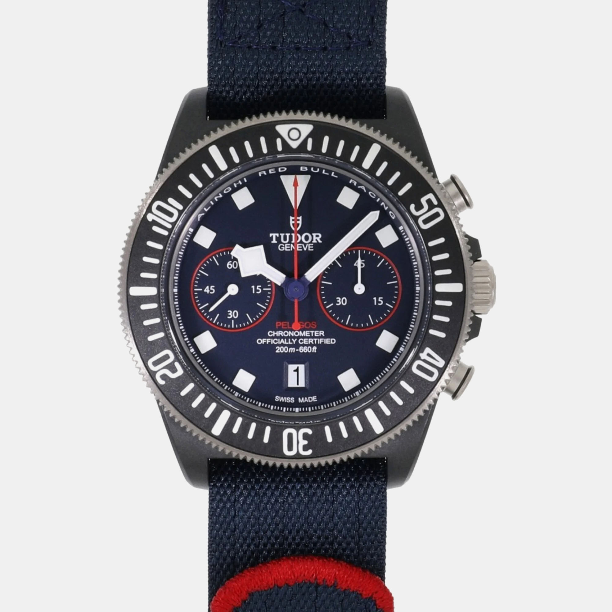 Tudor blue carbon and stainless steel pelagos m25807kn-0001 men's wristwatch 43mm