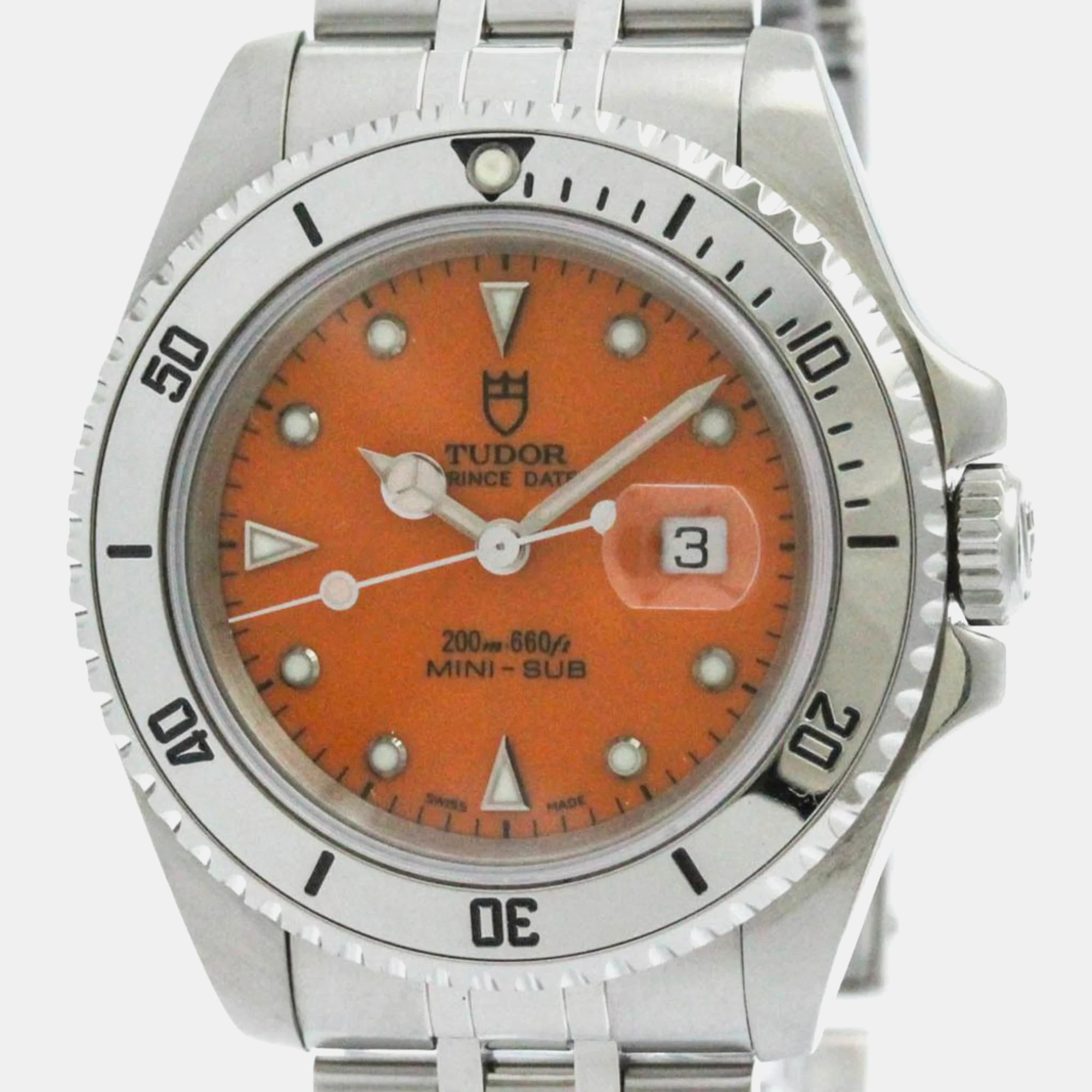 Tudor orange stainless steel prince 73190 automatic men's wristwatch 34 mm