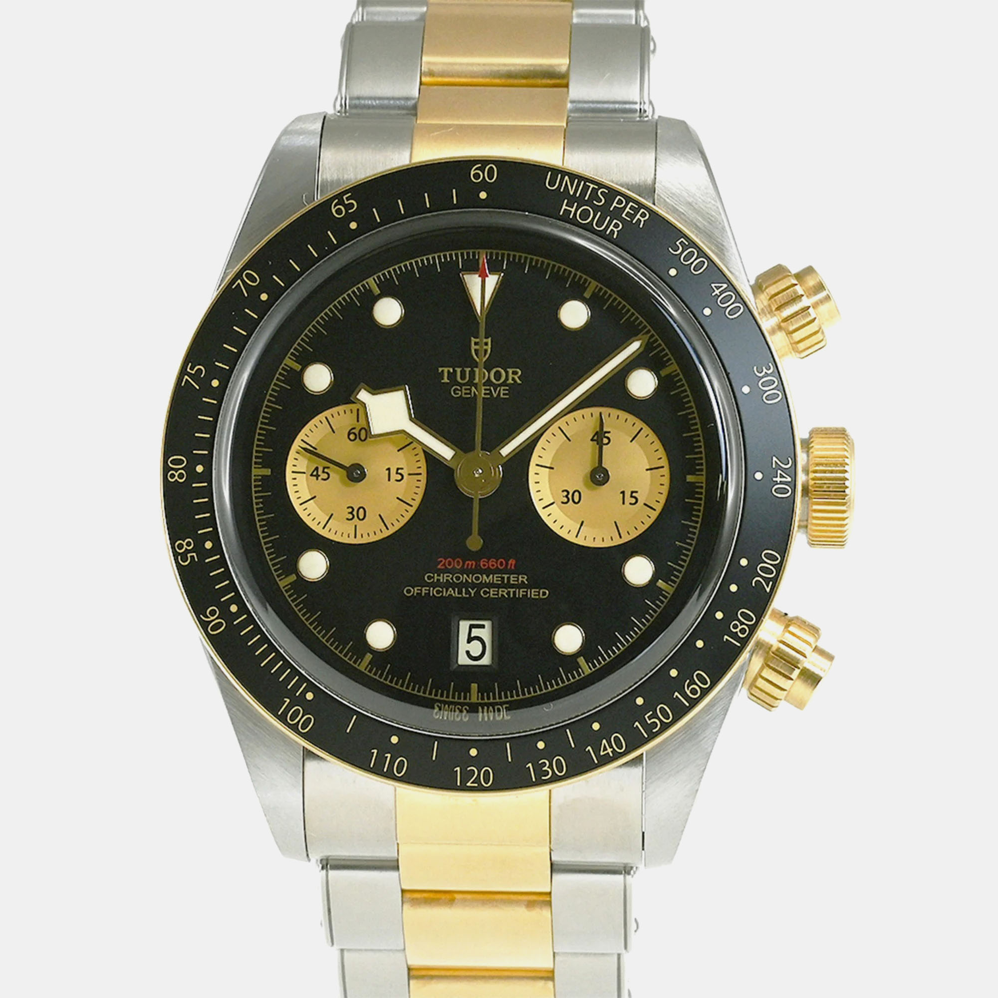 Tudor black 18k yellow gold stainless steel black bay 79363n automatic men's wristwatch 41 mm