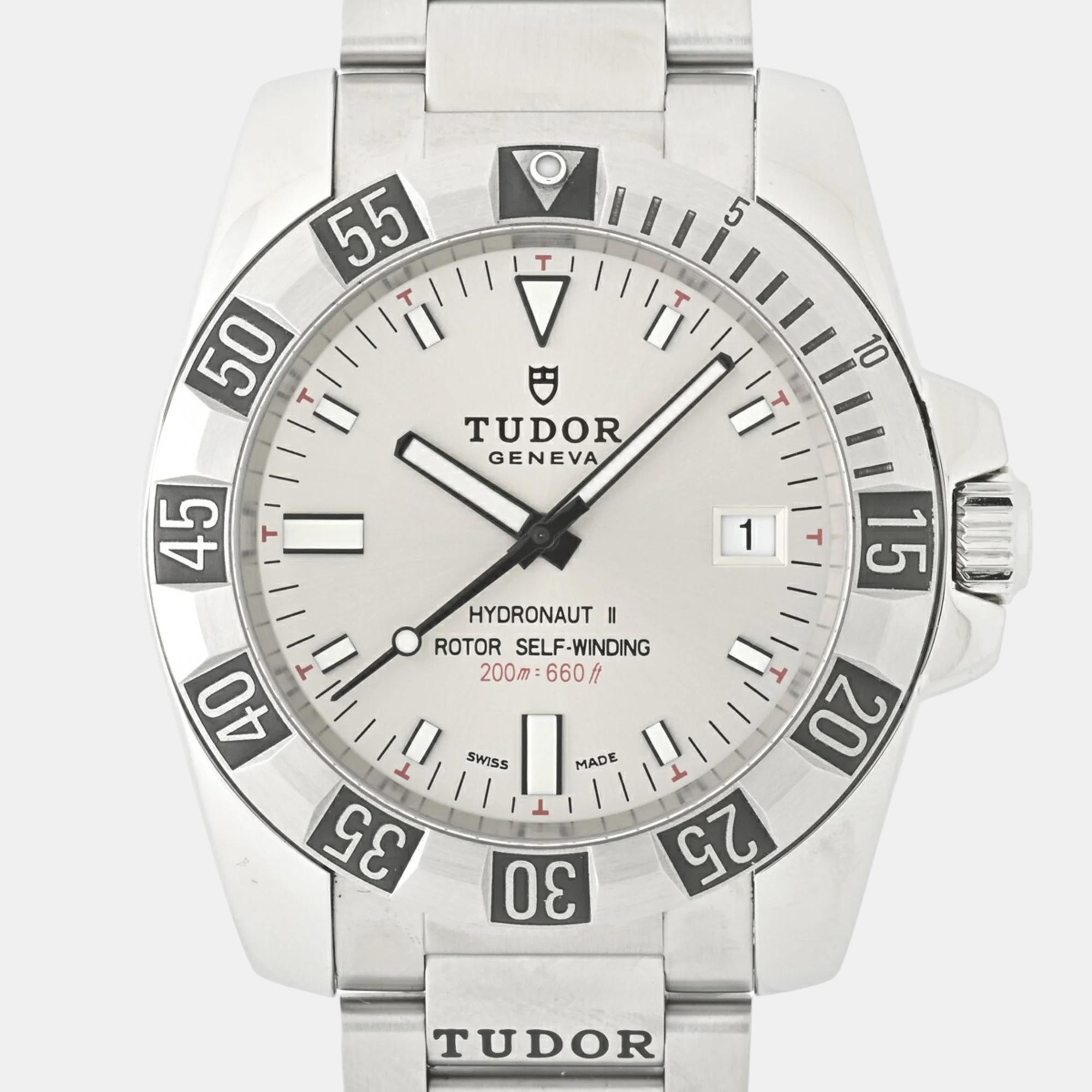 Tudor silver stainless steel  hydronaut ii 20040 automatic men's wristwatch 40 mm