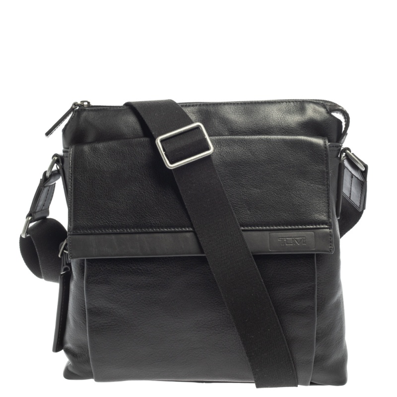 Tumi Black Leather DFO Monroe Oxford Top Zip Flap Messenger Bag male