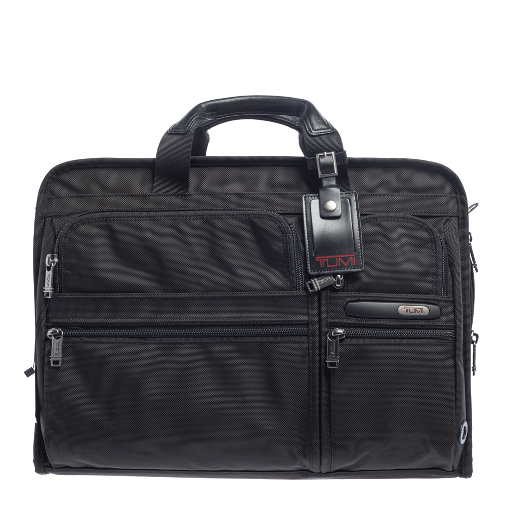 Tumi Black Nylon and Leather Large DFO Compact Screen Laptop Briefcase male
