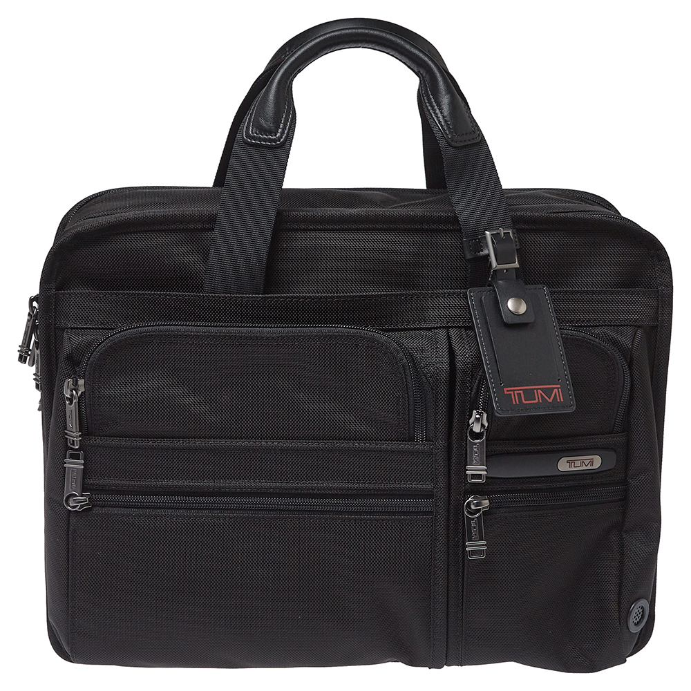 TUMI Black Nylon and Leather DFO Expandable Organizer Laptop Briefcase male