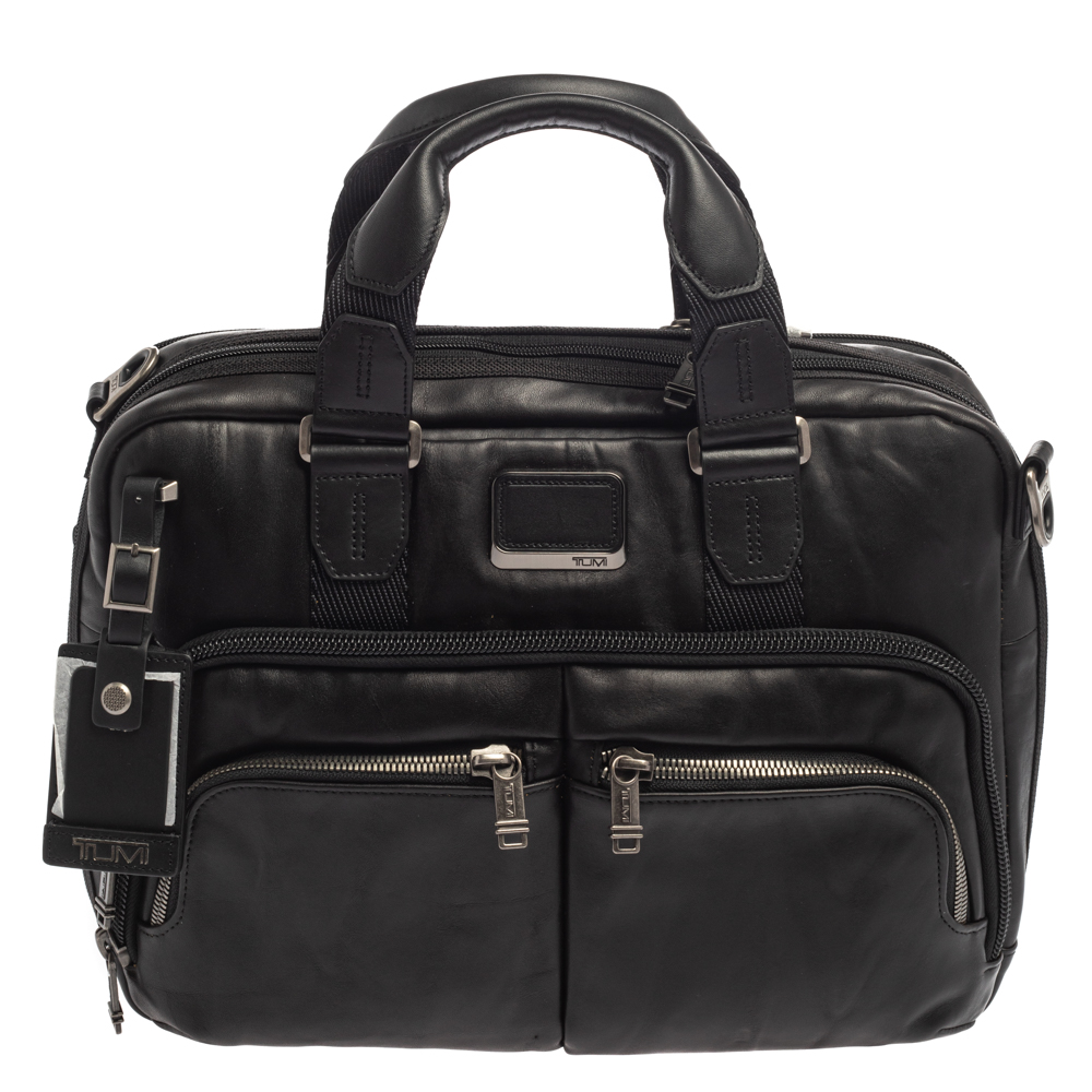 TUMI Black Leather Alpha Bravo Albany Slim Bag male Leather/Nylon