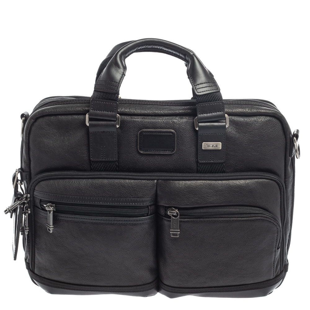Tumi Black Leather Bingham Expandable Briefcase male Leather/Nylon