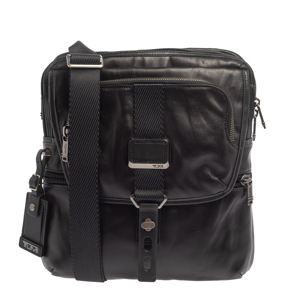 TUMI Black Leather Alpha Bravo Arnold Crossbody Bag male