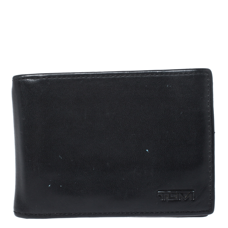 Image of Tumi Black Leather Money Clip Bifold Wallet