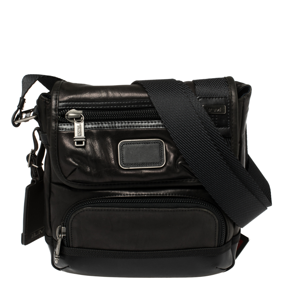 Tumi Dark Brown/Black Leather Alpha Bravo Barstow Messenger Bag
