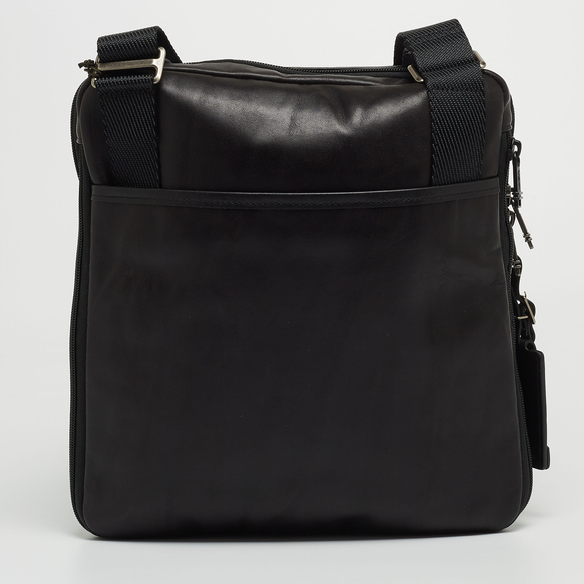 TUMI Black Leather Alpha Bravo Arnold Zip Expandable Messenger Bag