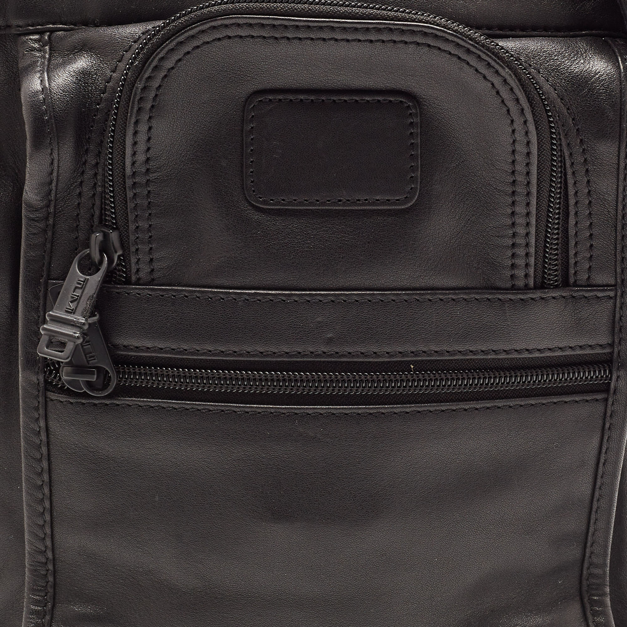 Tumi Black Leather Double Zip Messenger Bag