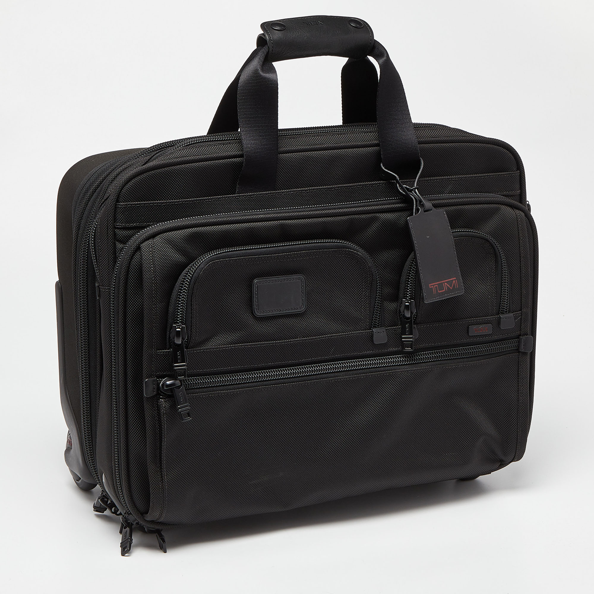 TUMI Black Canvas And Leather Alpha Deluxe Expandable 2 Wheeled Laptop Briefcase