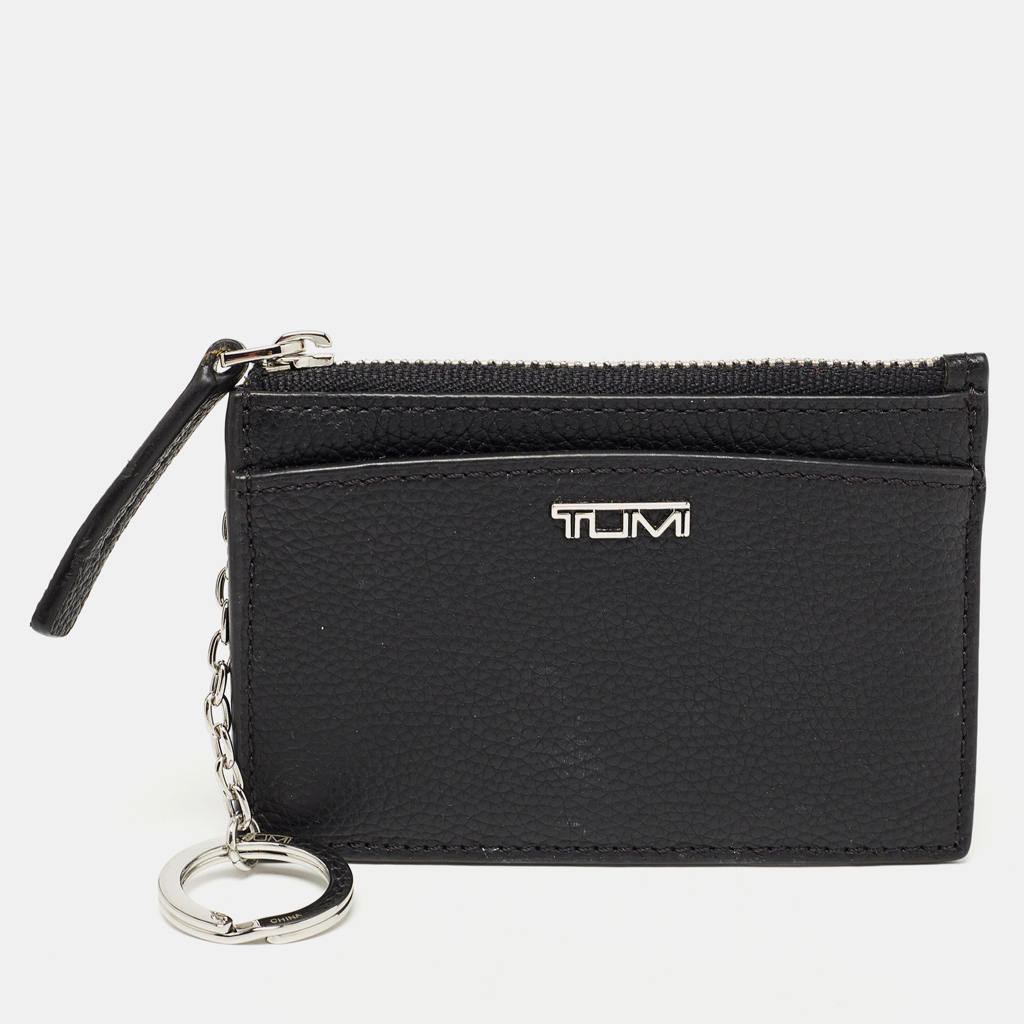 Tumi black leather belden zip card holder