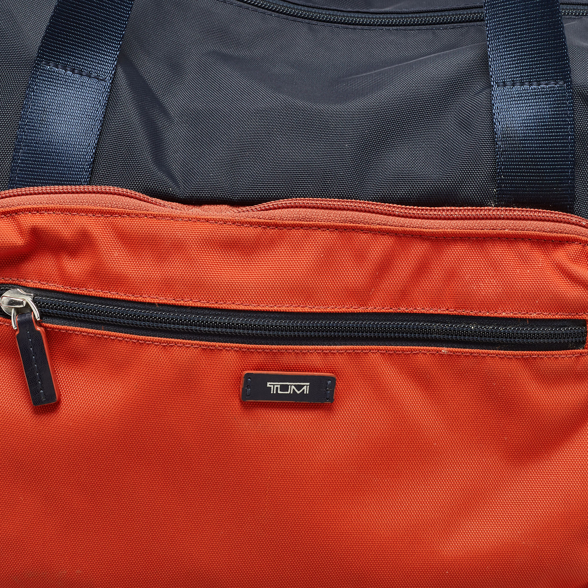 TUMI Navy Blue/Orange Nylon Foldable Compact Duffle Bag