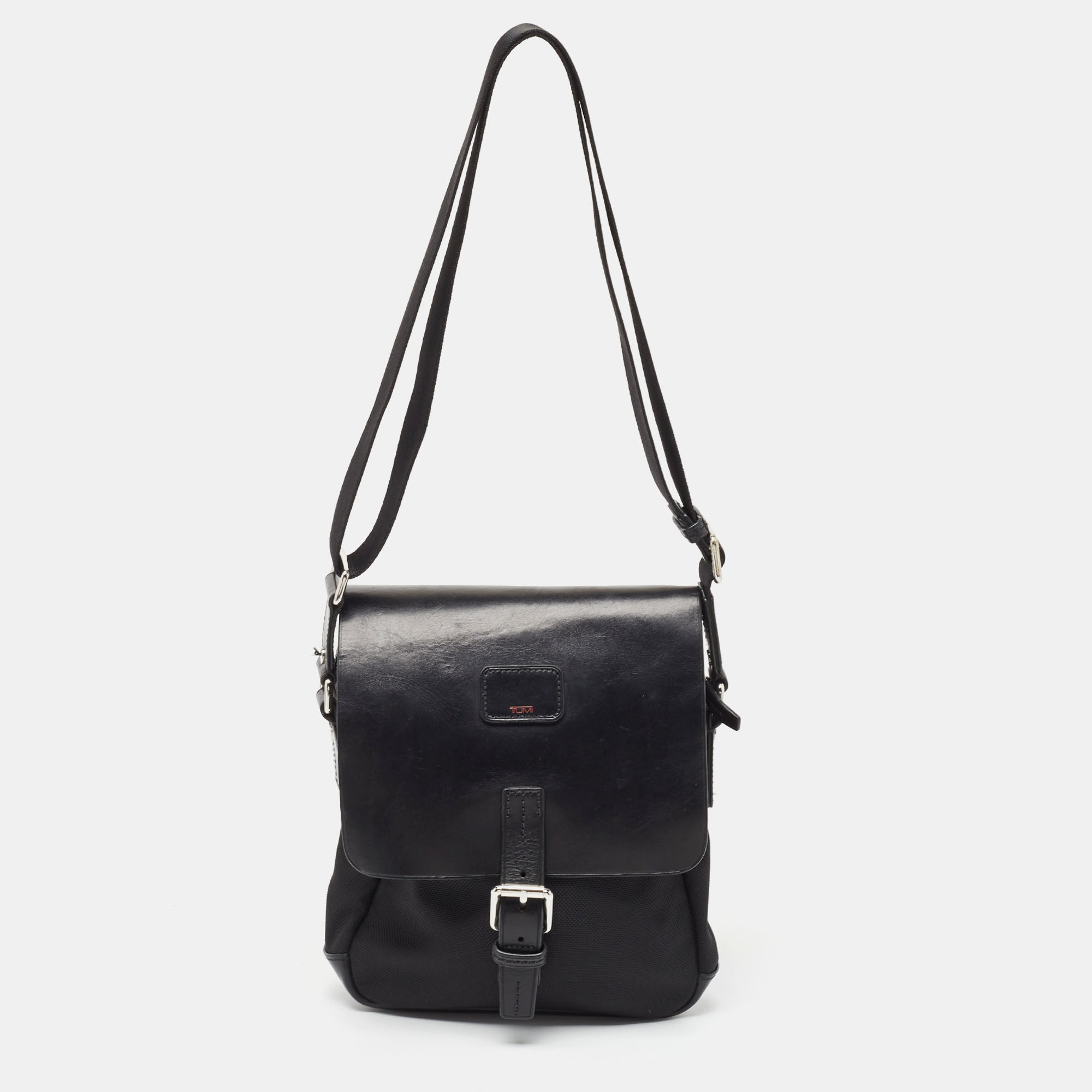TUMI Black Leather And Nylon Crossbody Bag