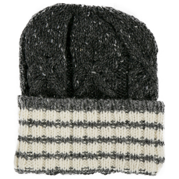 Image of Thom Browne Grey and Ivory Cable Knit Wool Mohair Blend Beanie