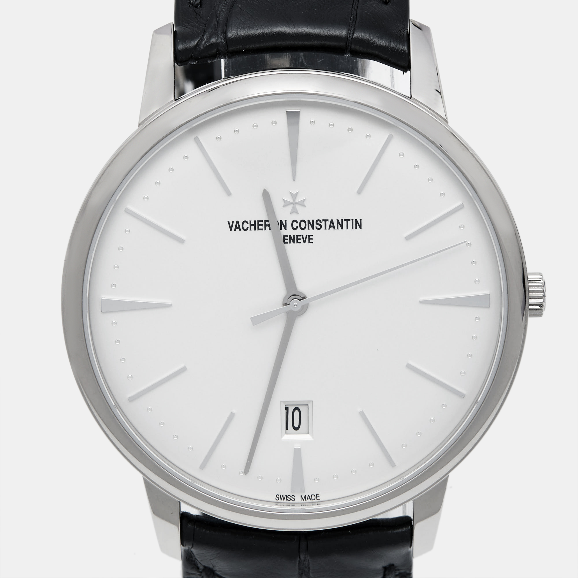 Vacheron Constantin  Silver 18K White Gold Alligator Leather Patrimony 85180/000G-9230 Men's Wristwatch 40 Mm