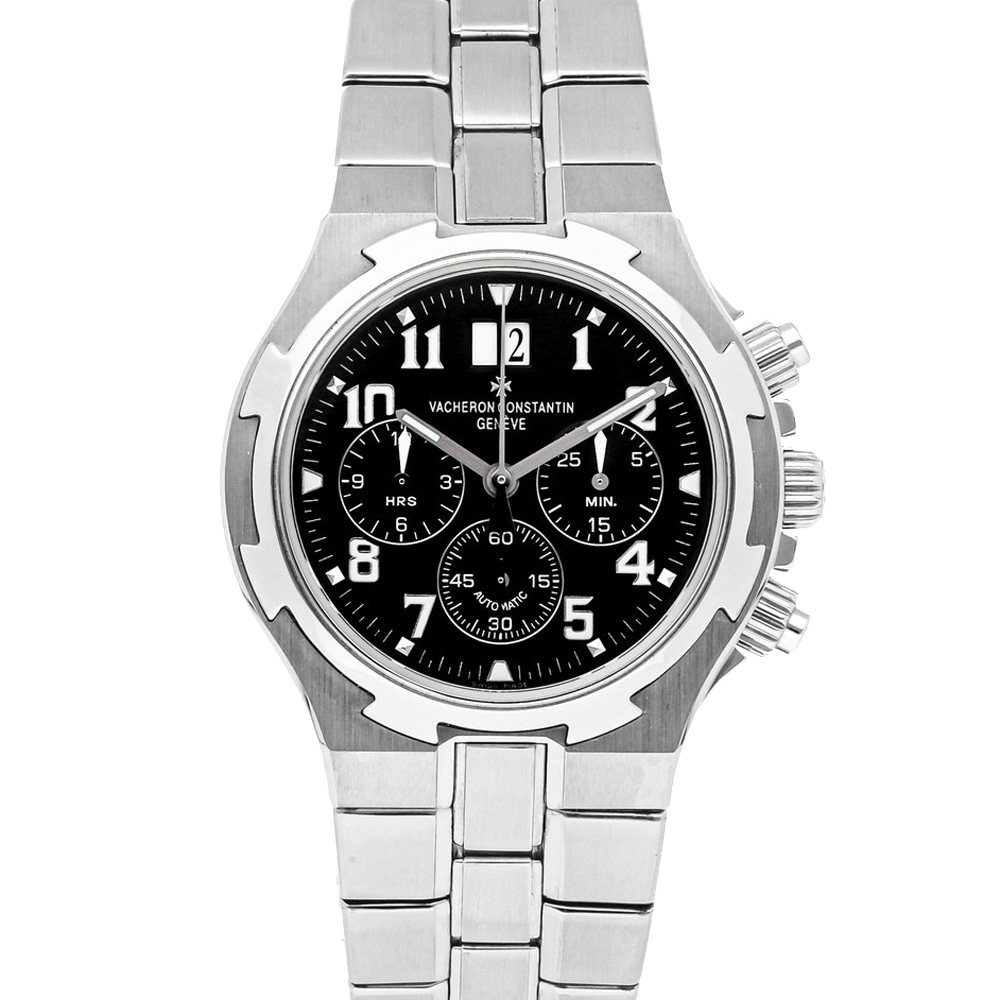 Vacheron Constantin Black Stainless Steel Overseas Chronograph 49140/423A-8886 Men's Wristwatch 40 MM
