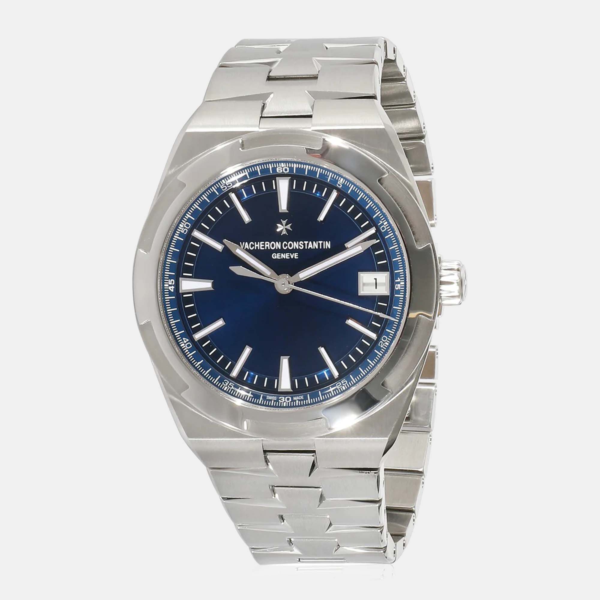 Vacheron constantin blue stainless steel overseas 4500v/110a-b128 automatic men's wristwatch 41 mm
