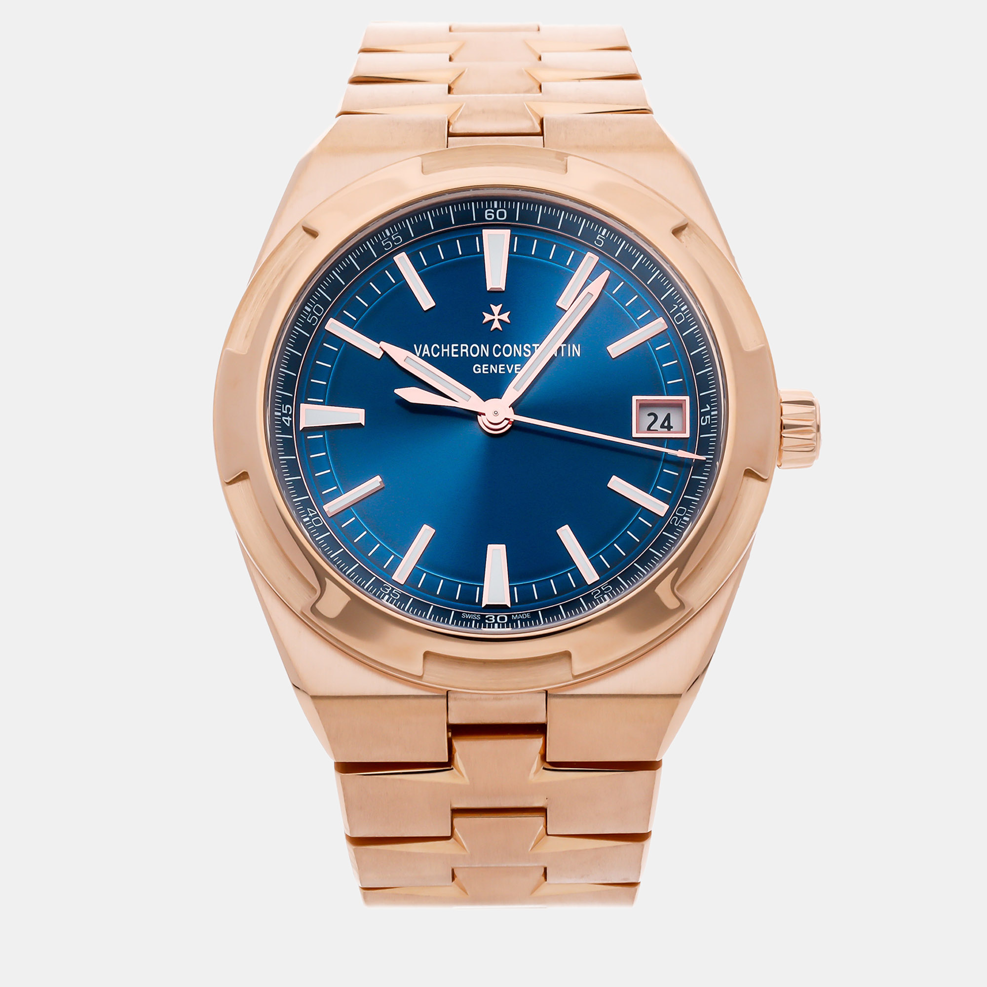 Vacheron constantin blue 18k rose gold overseas 4500v/110r-b705 automatic men's wristwatch 41 mm