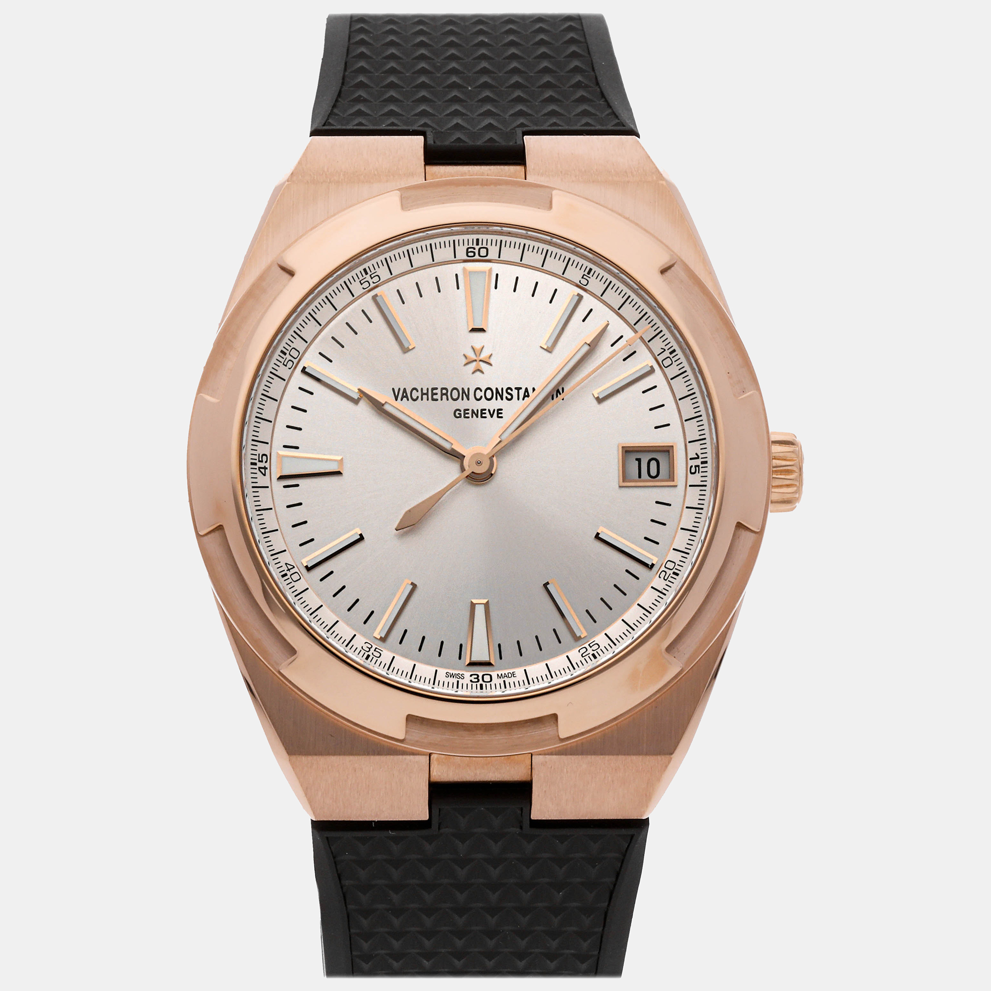 Vacheron constantin silver 18k rose gold overseas 4500v/000r-b127 automatic men's wristwatch 41 mm