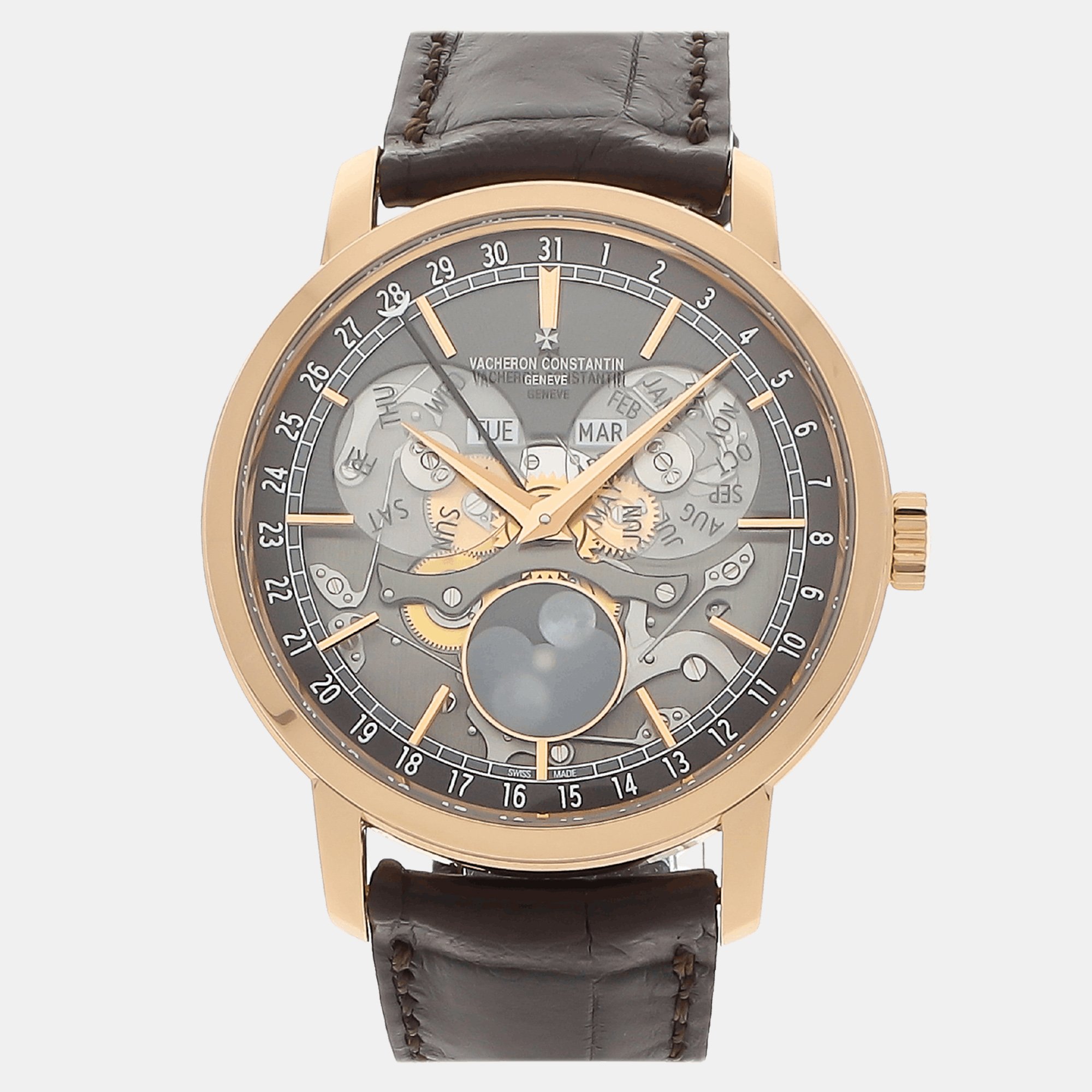 Vacheron constantin grey 18k rose gold traditionnelle  automatic men's wristwatch 41 mm