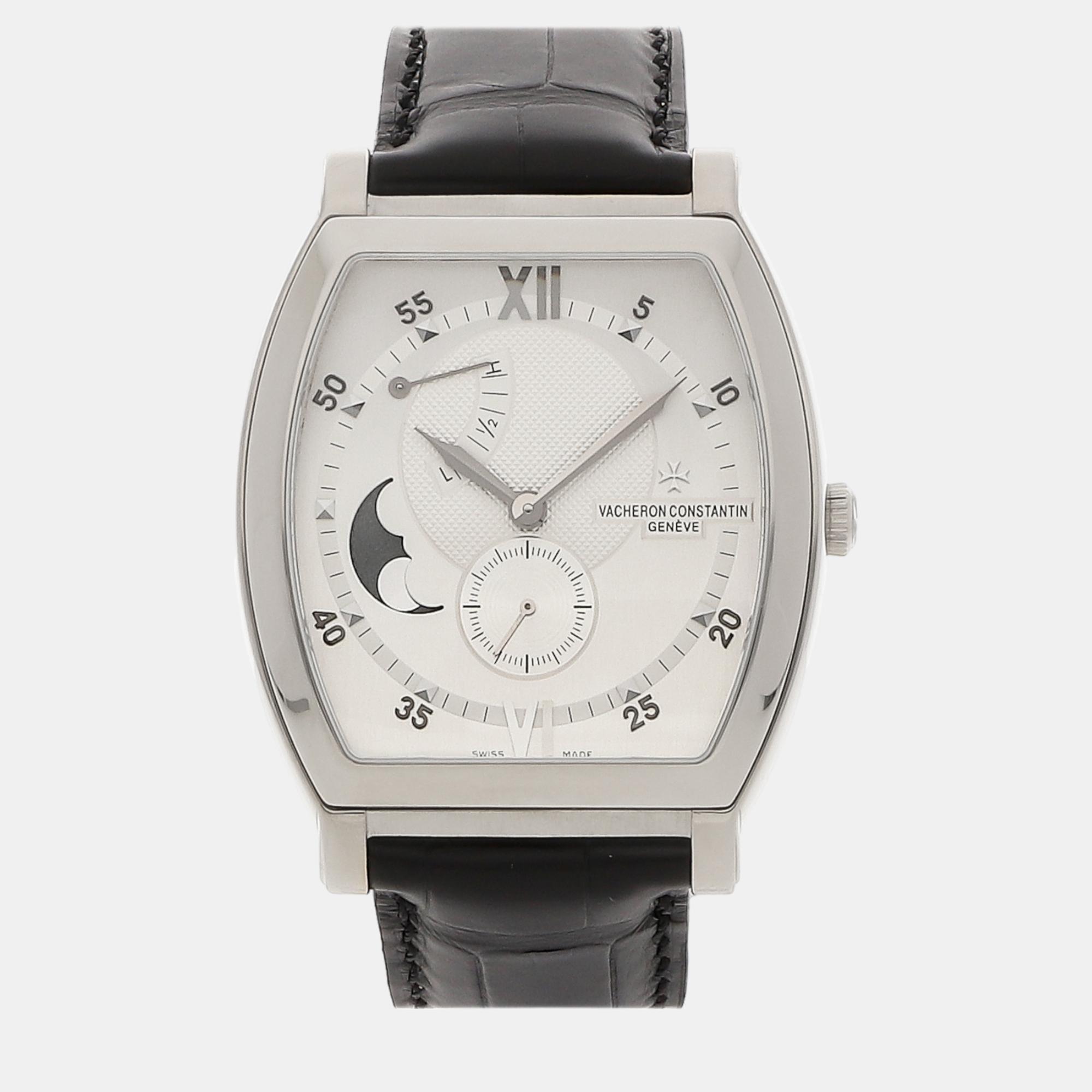 Vacheron constantin silver 18k white gold malte 83080/000g-9408 manual winding men's wristwatch 39 mm