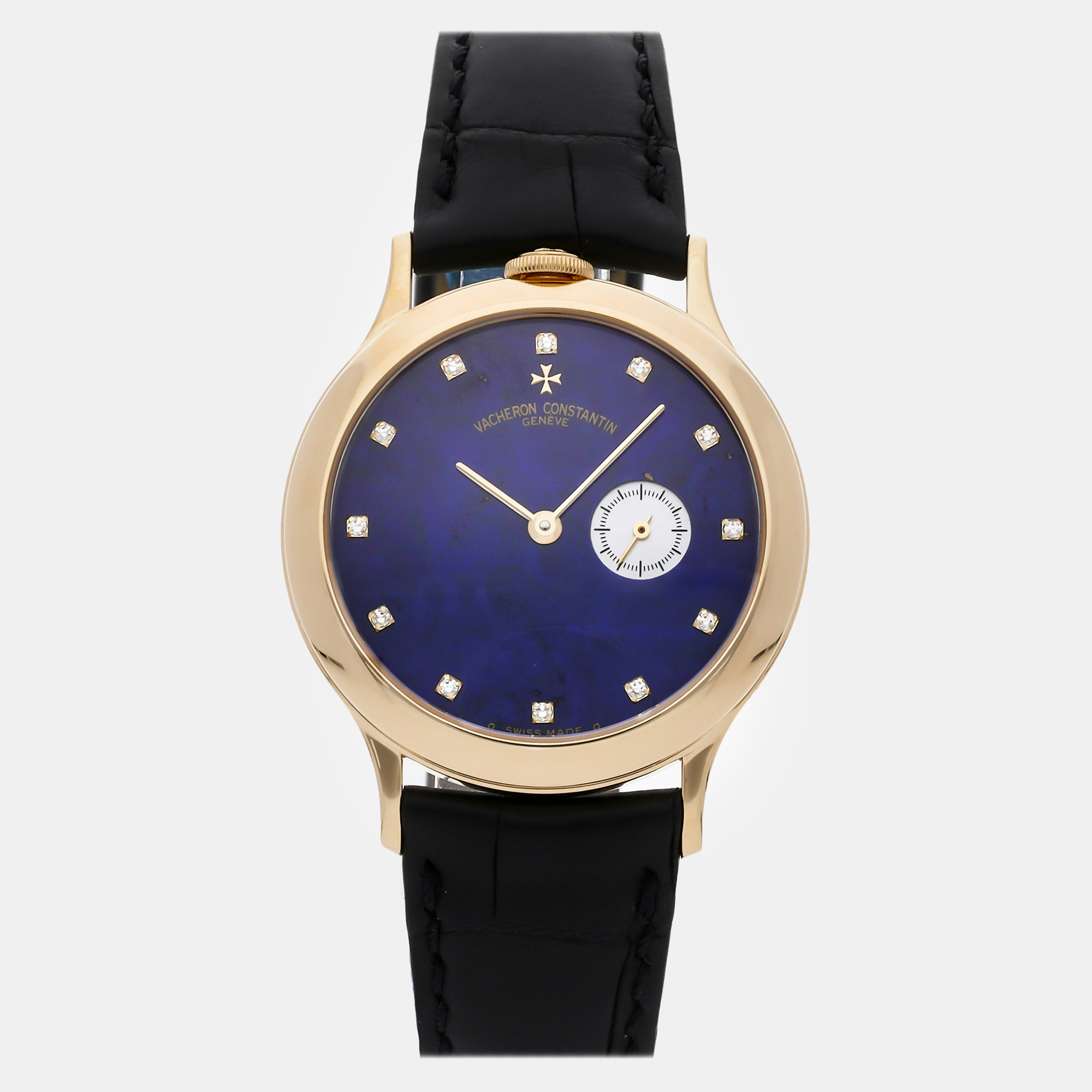 Vacheron constantin blue 18k yellow gold historiques manual winding men's wristwatch 34 mm