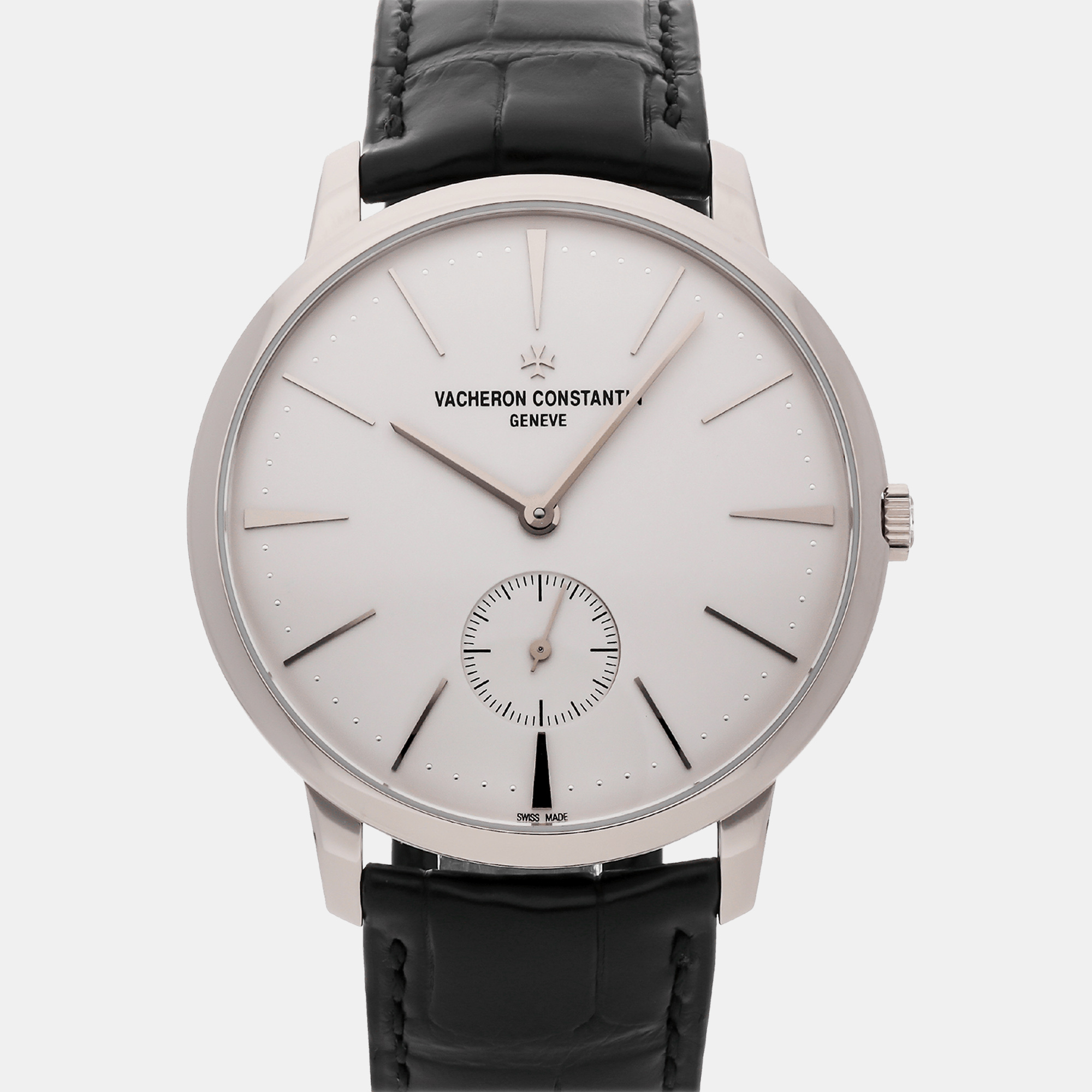 Vacheron constantin silver 18k white gold patrimony 1110u/000g-b086 manual winding men's wristwatch 42 mm
