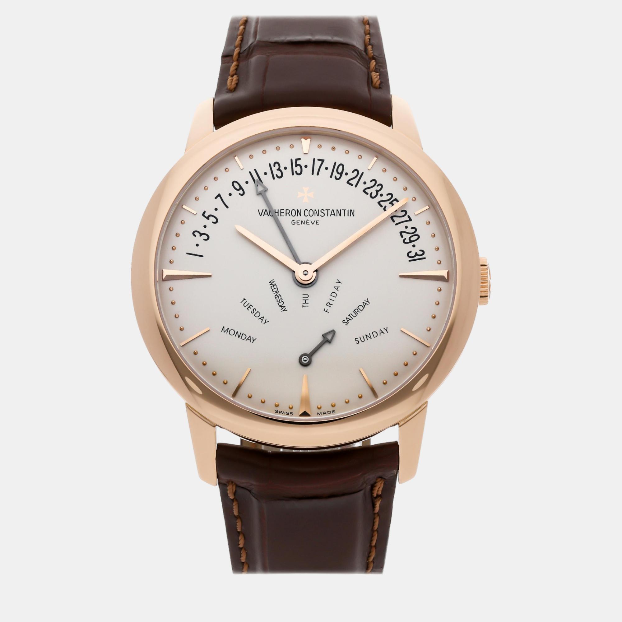 Vacheron constantin silver 18k rose gold patrimony automatic men's wristwatch 42 mm