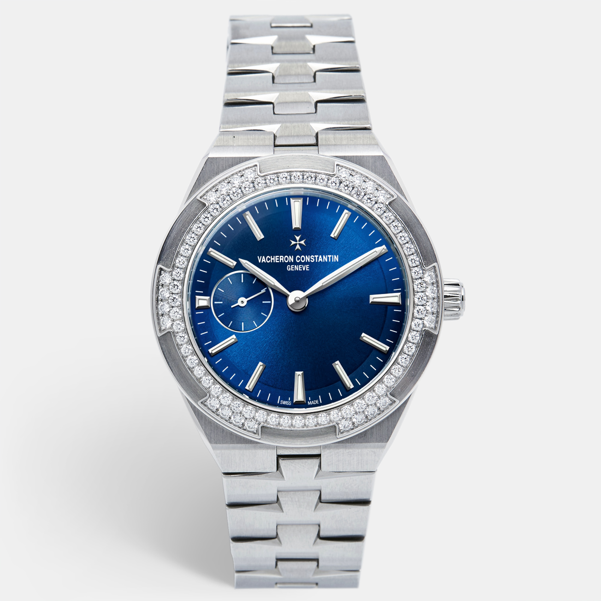 Vacheron constantin blue stainless steel diamond overseas 2305v100a-b170 women's wristwatch 37 mm