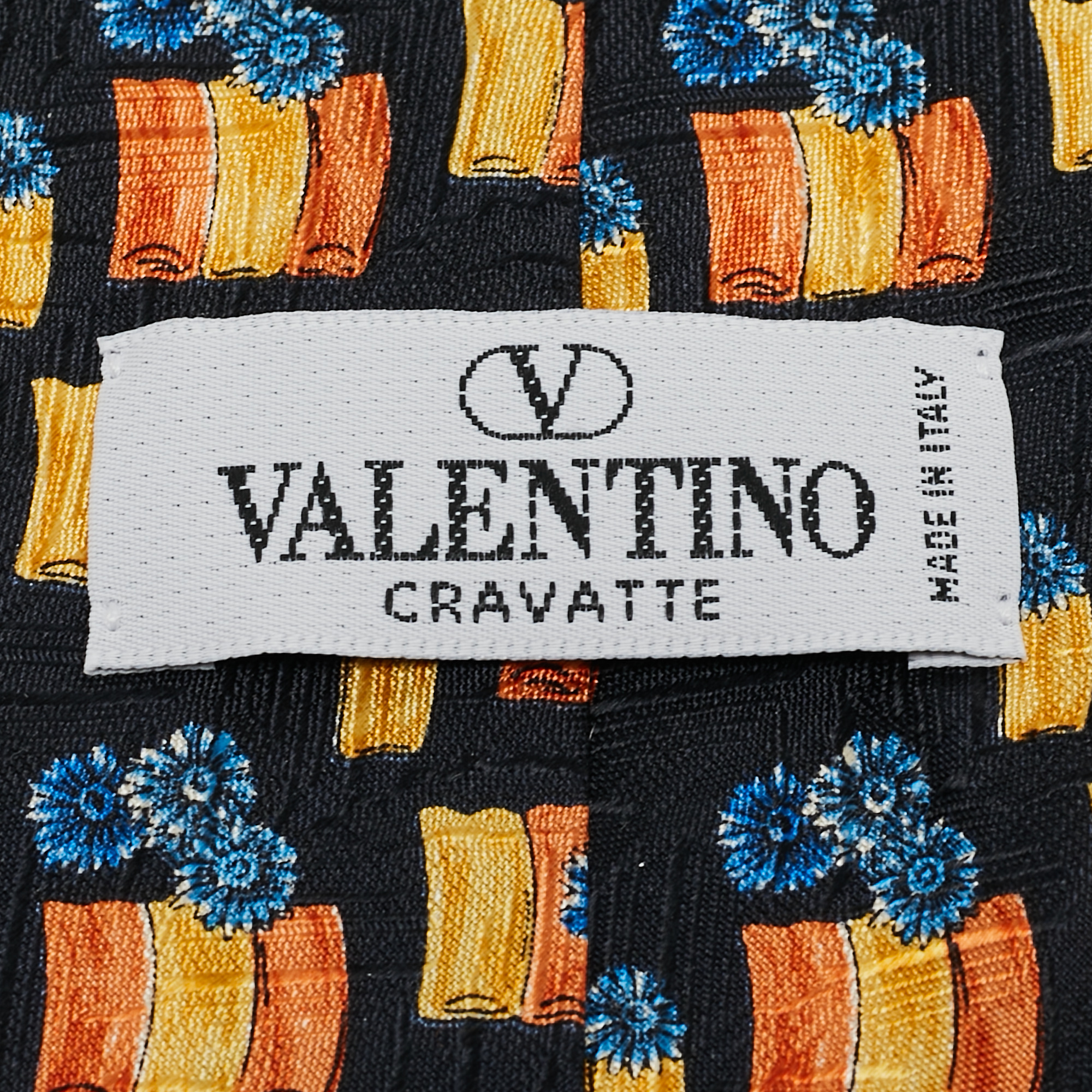 Valentino Black Floral Print Silk Traditional Tie