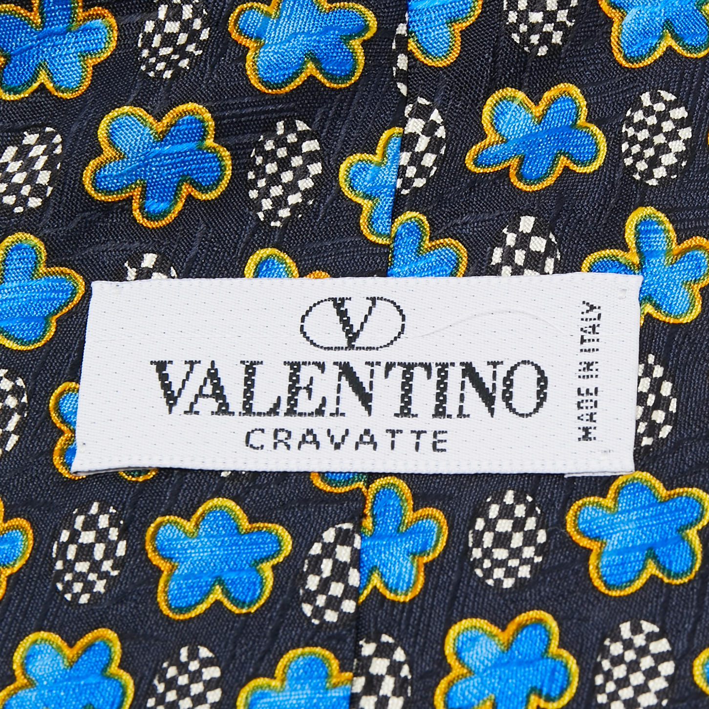 Valentino Black Floral Print Textured Silk Traditional Tie