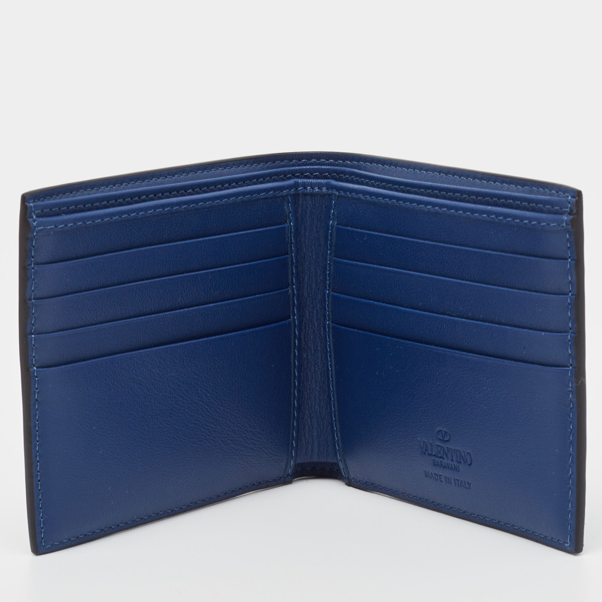 Valentino Blue Leather Rockstud Bifold Wallet