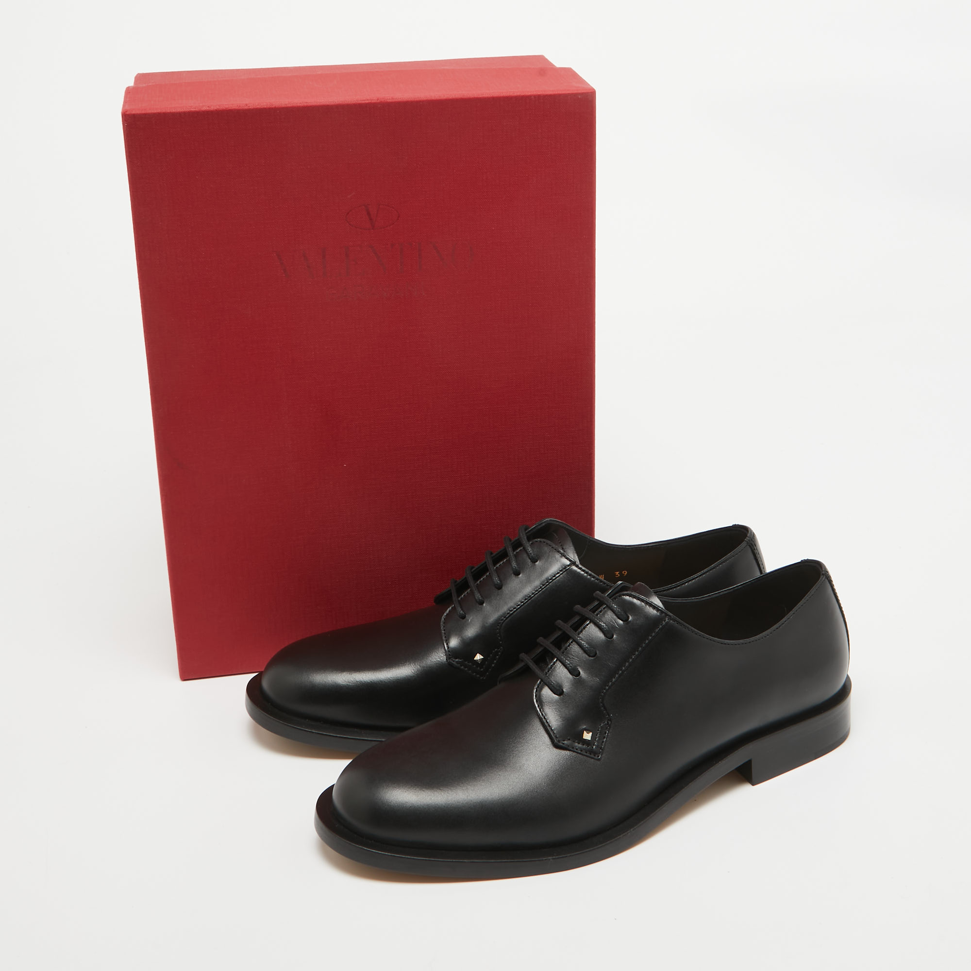 Valentino Black Leather Lace Up Oxfords Size 39