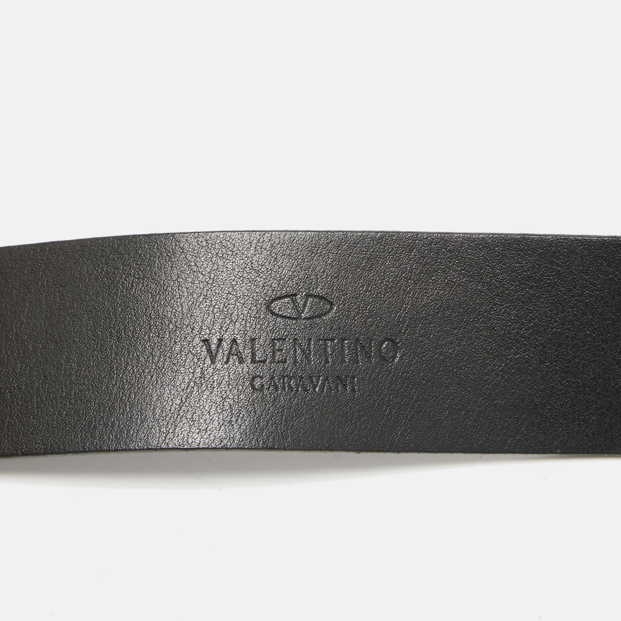 Valentino Black Leather Vlogo Square Buckle Reversible  Belt 110 CM